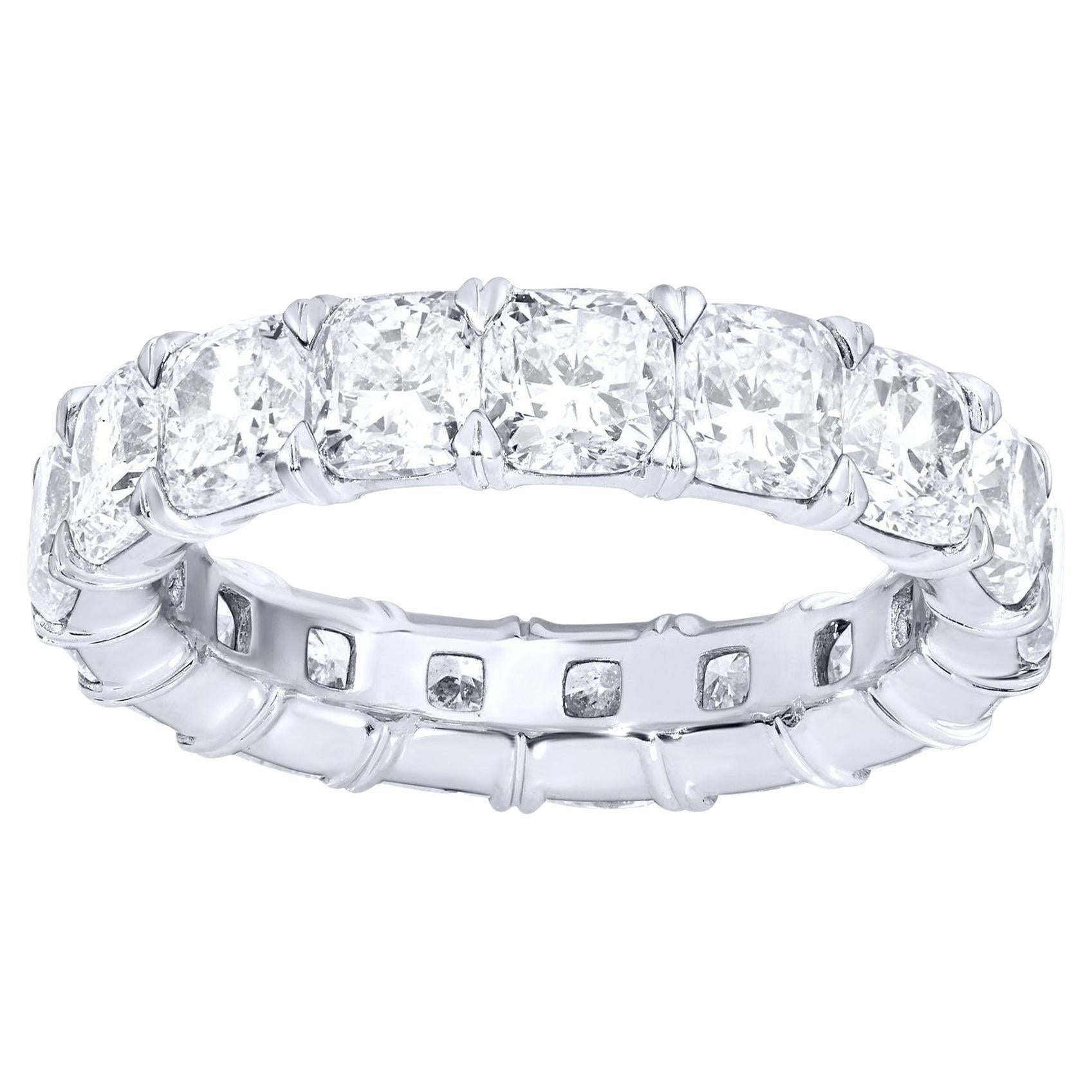 Anillo Eternidad Diamante Corte Cojín 6,53 Quilates Oro Blanco 18K