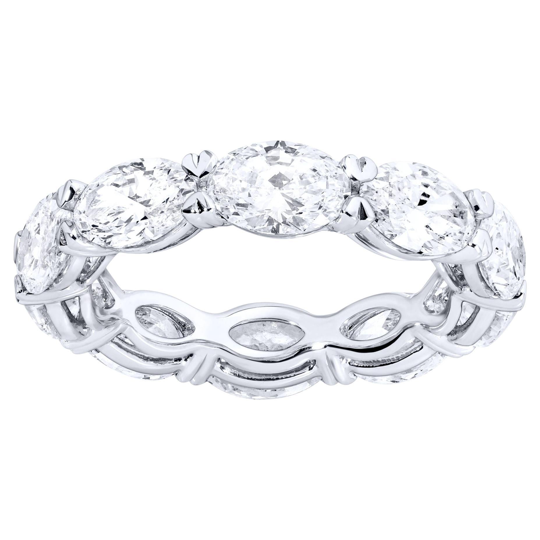 Eternity Diamond Band Ring Oval Cut 5.03 Carats 18K White Gold
