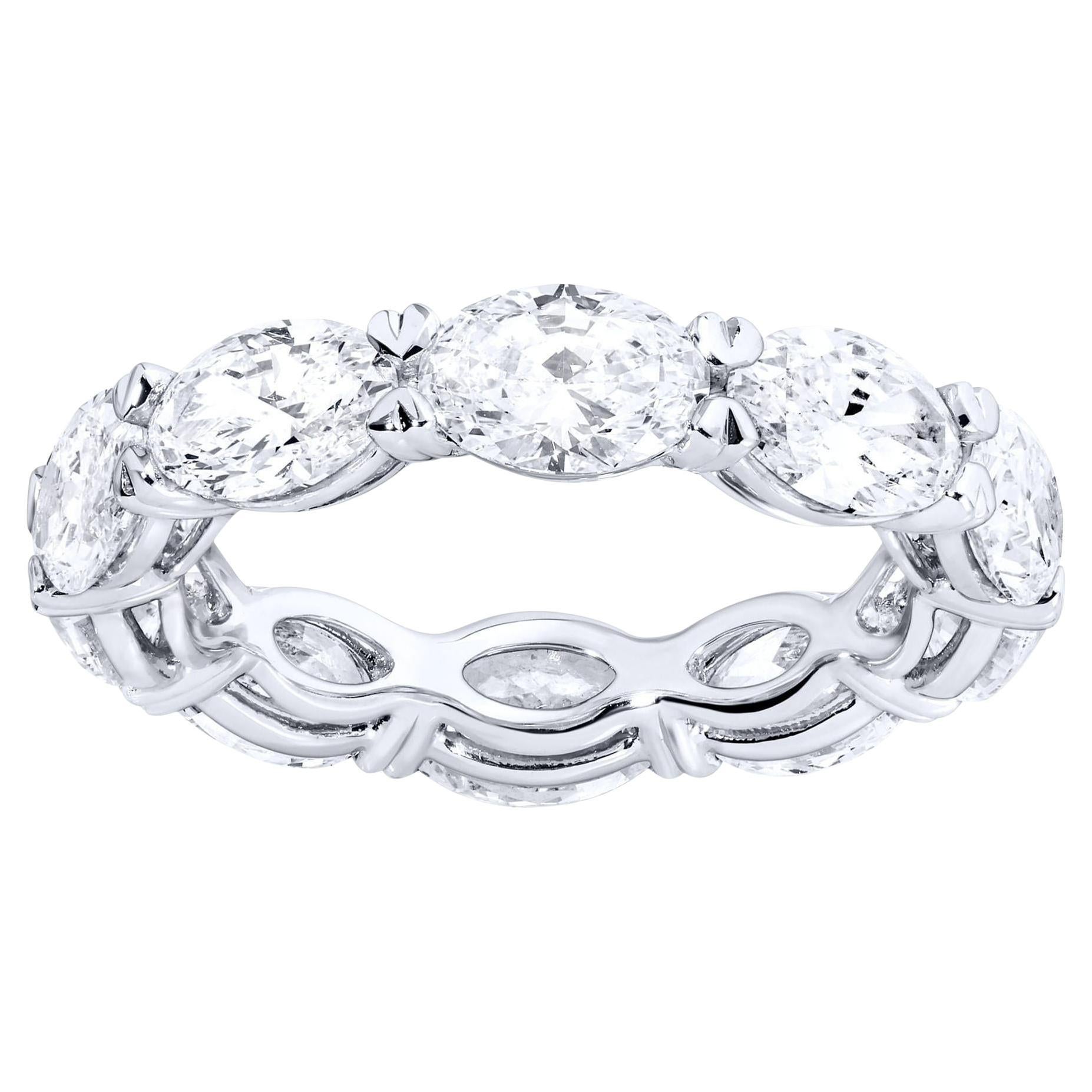 Eternity Diamond Band Ring Oval Cut 5.03 Carats 18K White Gold