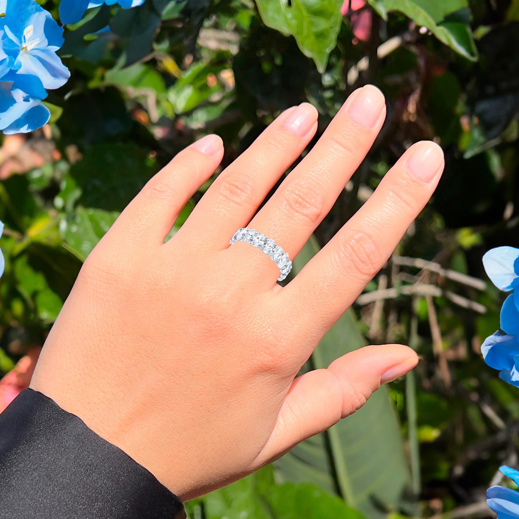 Contemporary Eternity Diamond Band Ring Oval Cut 5.8 Carats 18K White Gold For Sale