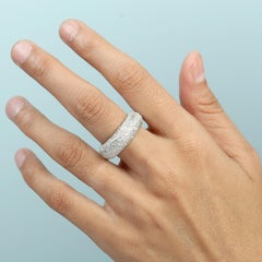 Sprinkled Diamond Band With Hammered Fininsh Made In 14k White Gold