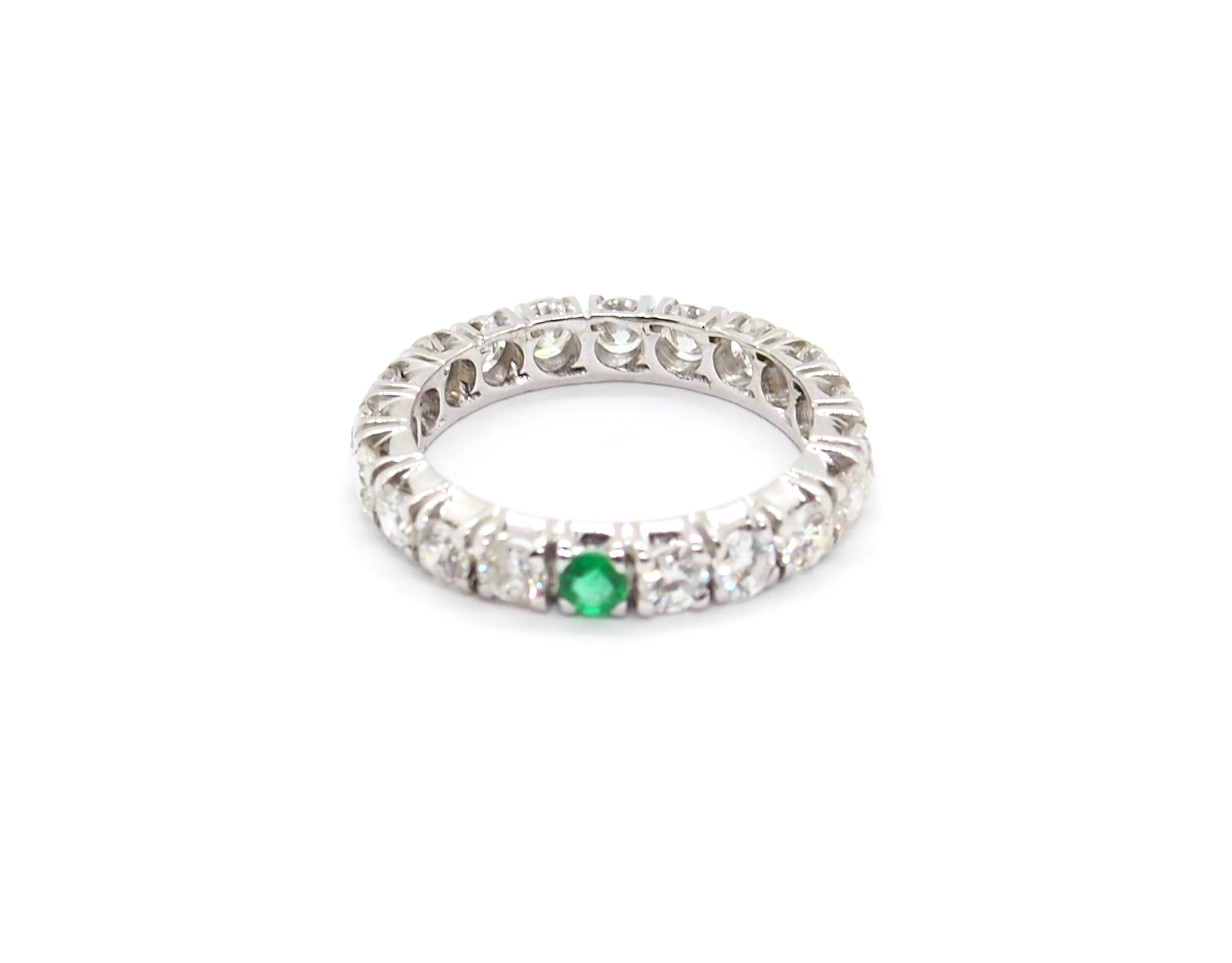 Brilliant Cut Eternity Diamond Emerald Ring 18 Karat White Gold For Sale