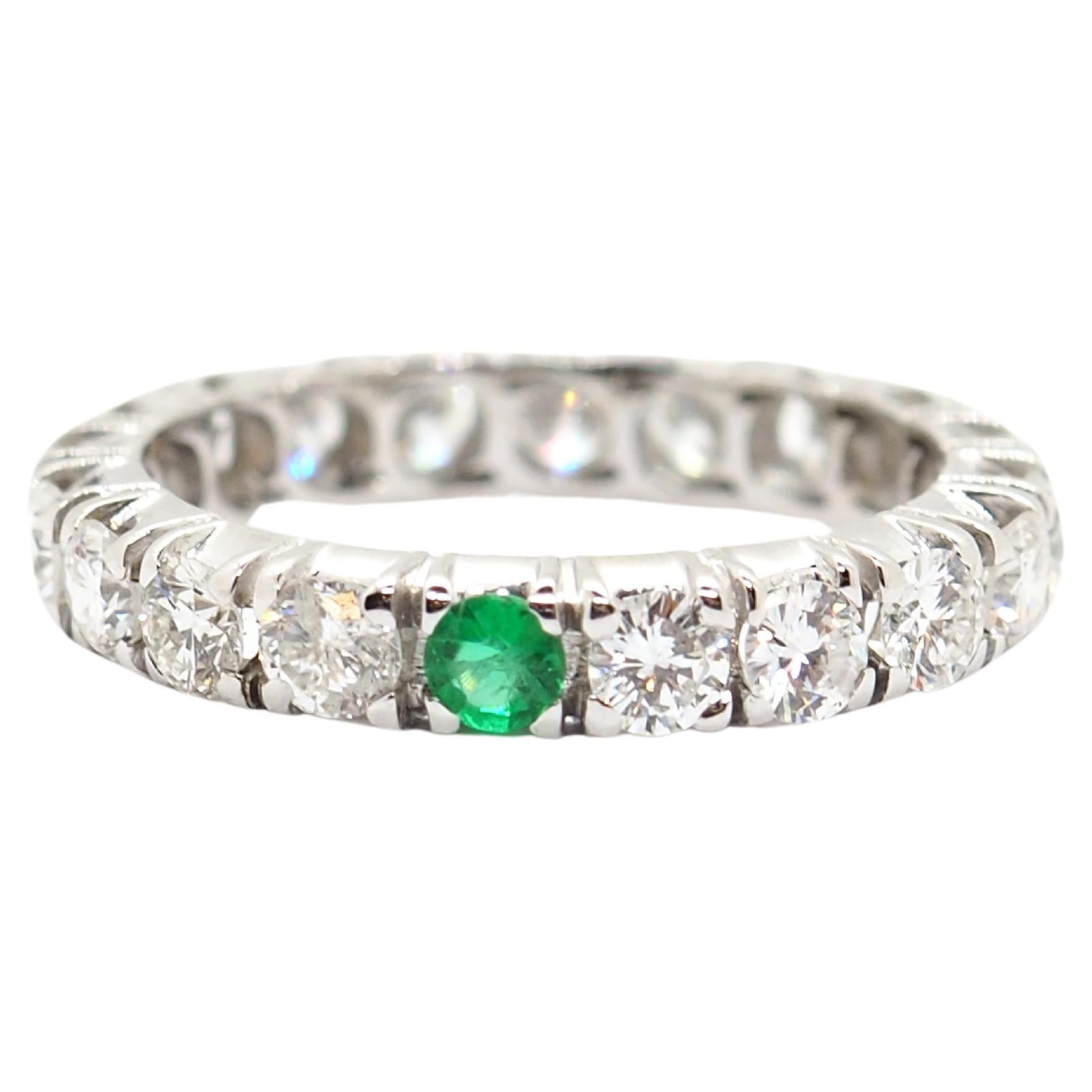 Eternity Diamond Emerald Ring 18 Karat White Gold For Sale