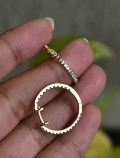 Eternity Diamond Hoop Earring 14K Solid Gold Inside Out Stylish Bridal Earring