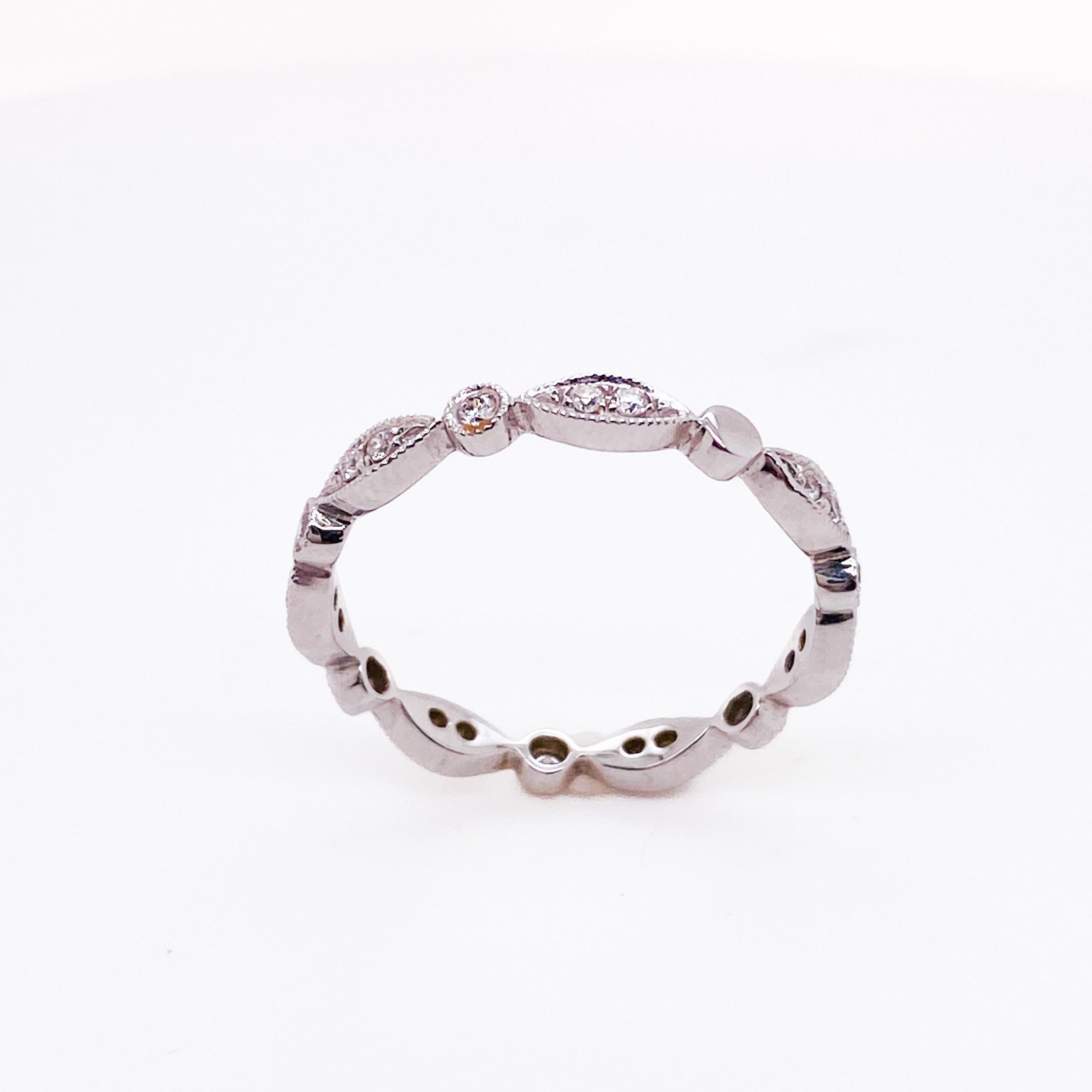 Modern Diamond Alternating Eternity Ring, .25 Carats in 14k White Gold, Stacking Band For Sale