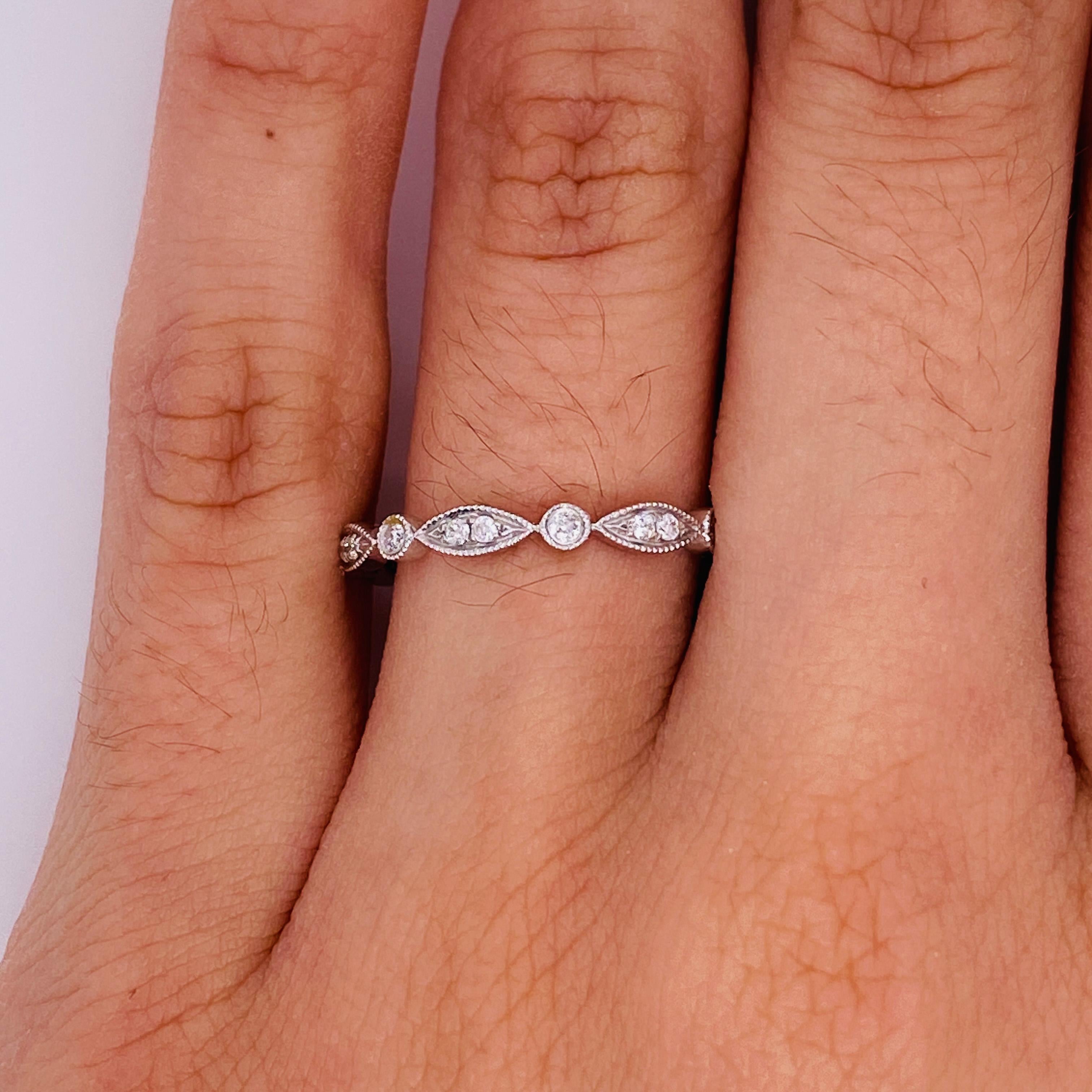 Round Cut Diamond Alternating Eternity Ring, .25 Carats in 14k White Gold, Stacking Band For Sale