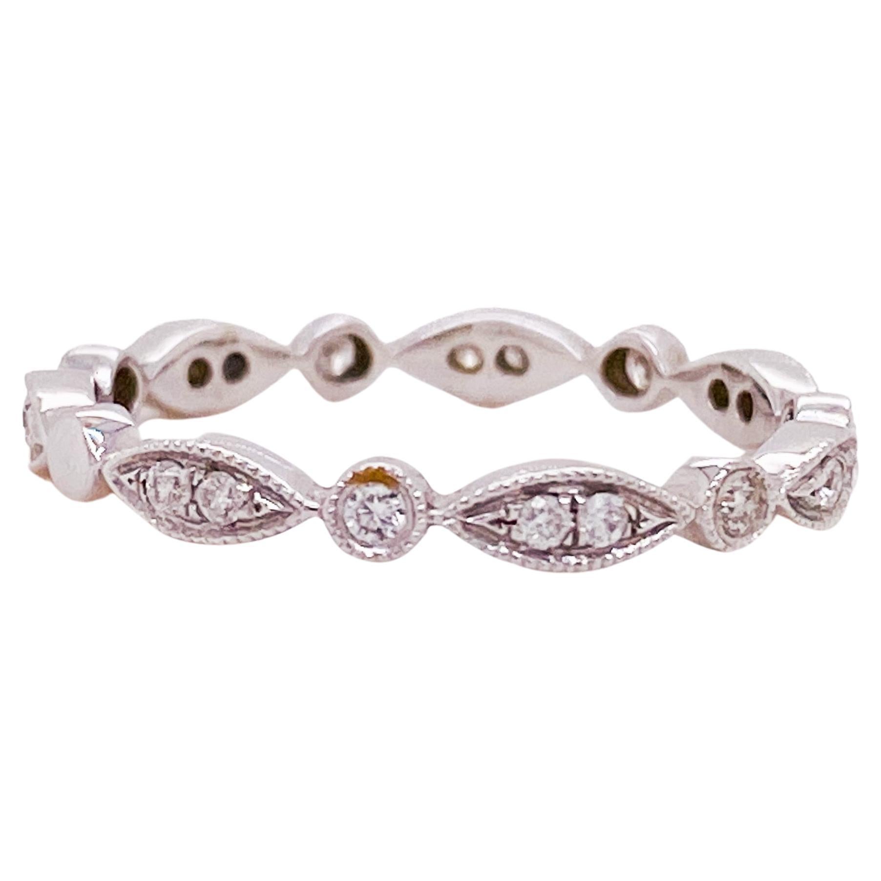 Diamond Alternating Eternity Ring, .25 Carats in 14k White Gold, Stacking Band