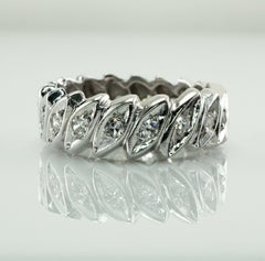 Eternity Diamond Ring 14K White Gold Band Single Cut .90 TDW