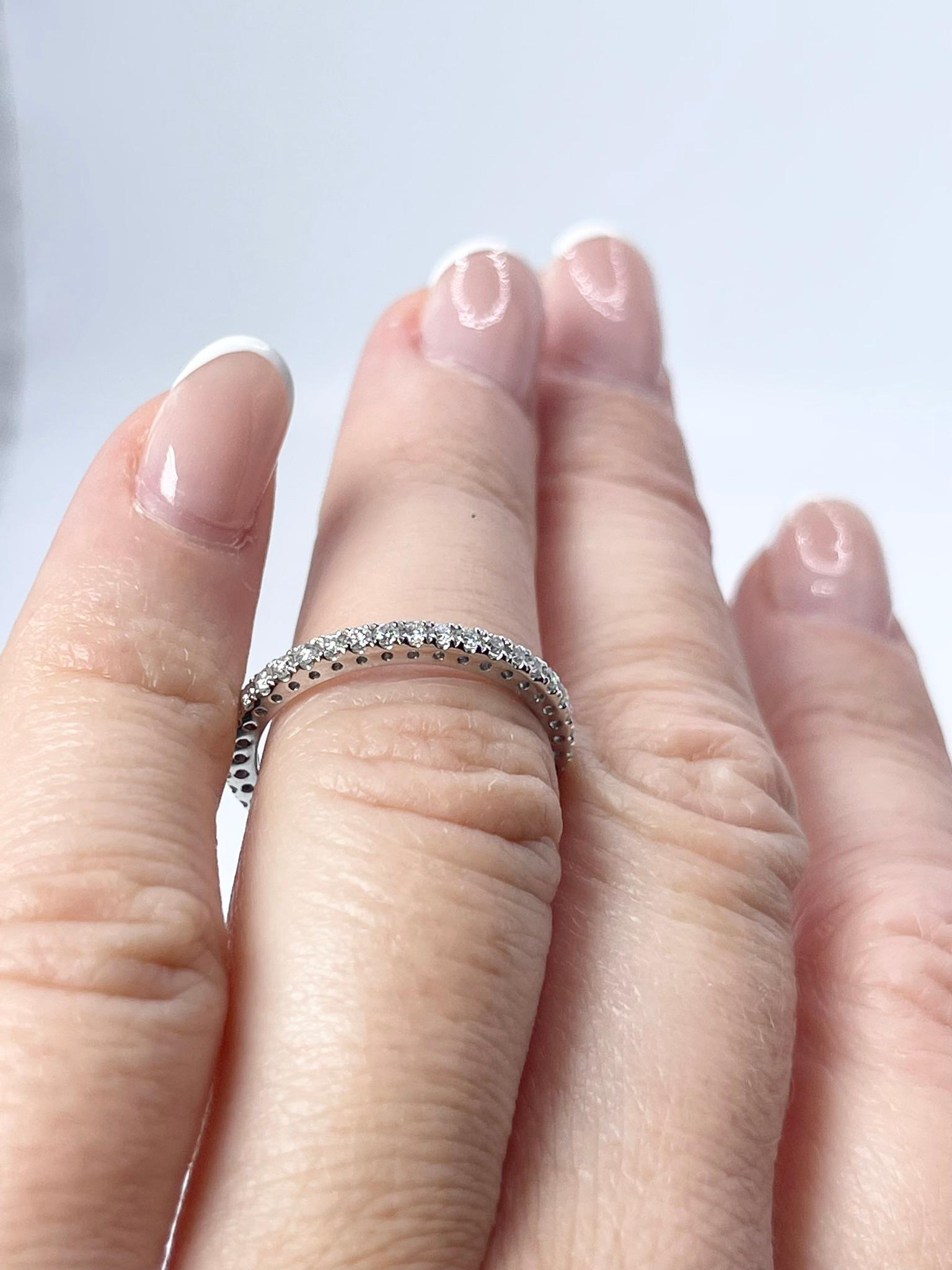 Women's Eternity diamond ring 14KT white gold Elegant Marriage ring 0.59ct natural dia For Sale