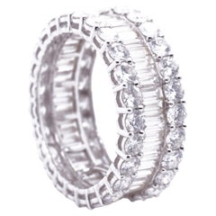 Eternity Diamond Round & Baguette Wedding Bridal Engagement Ring, 18k White Gold