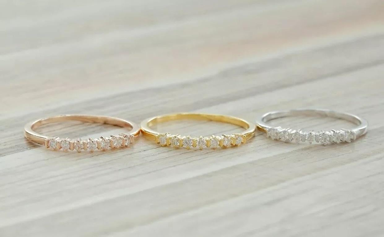 Round Cut Eternity Diamond Thin Ring 14k Solid Gold Diamond Stackable Ring Band For Sale