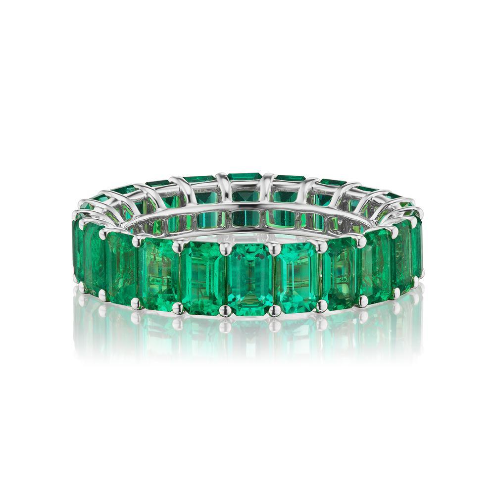 Platinum 6.10 ct Eternity Emerald Band
A continuous line of Octagon cut Emeralds were set in Platinum give
this Eternity Band a modern and vibrant look
Item: # 04091
Metal: Platinum
Color Weight: 6.10 ct.