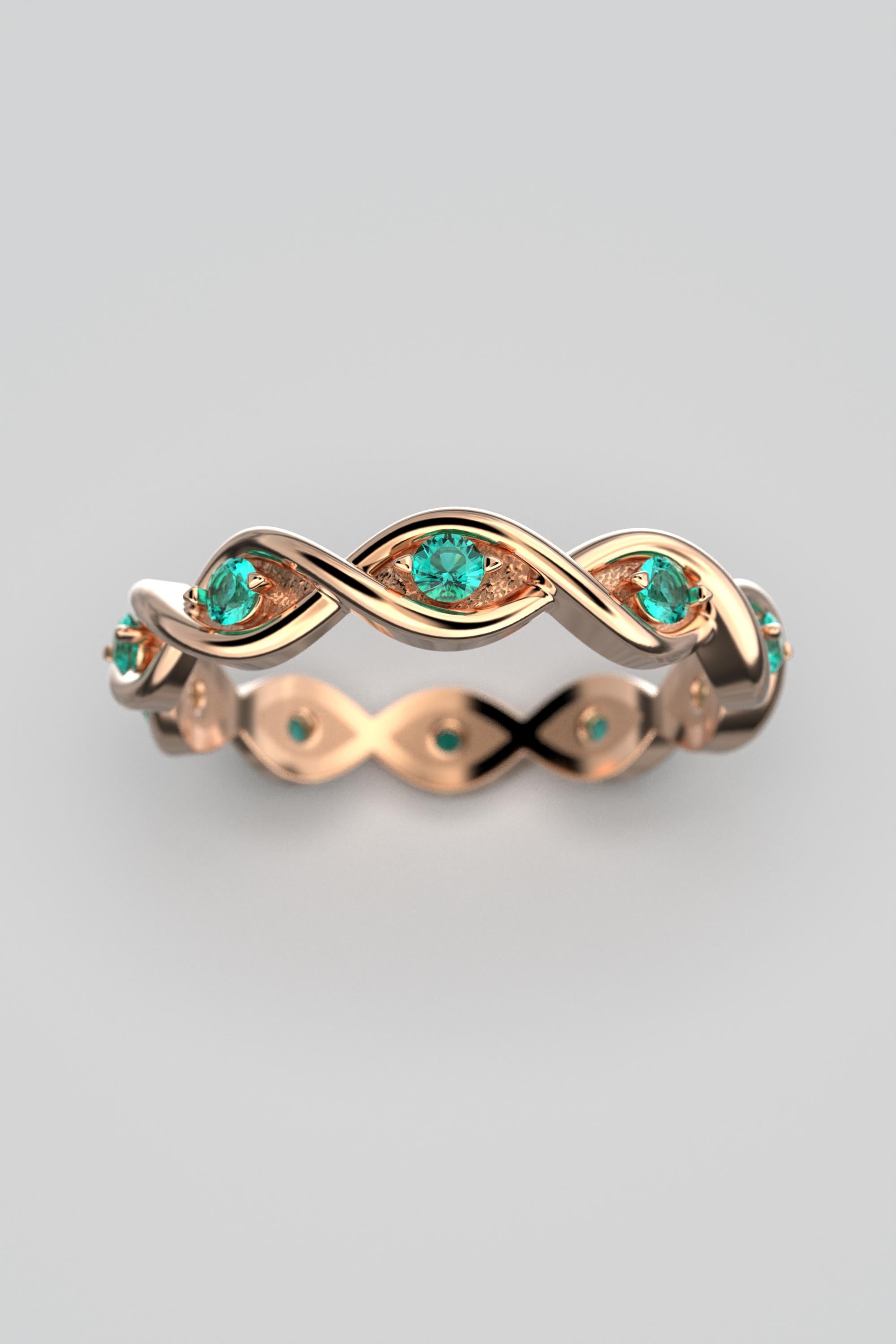 For Sale:  Eternity Emerald Gold Band Made in Italy By Oltremare Gioielli  18K Solid Gold 5