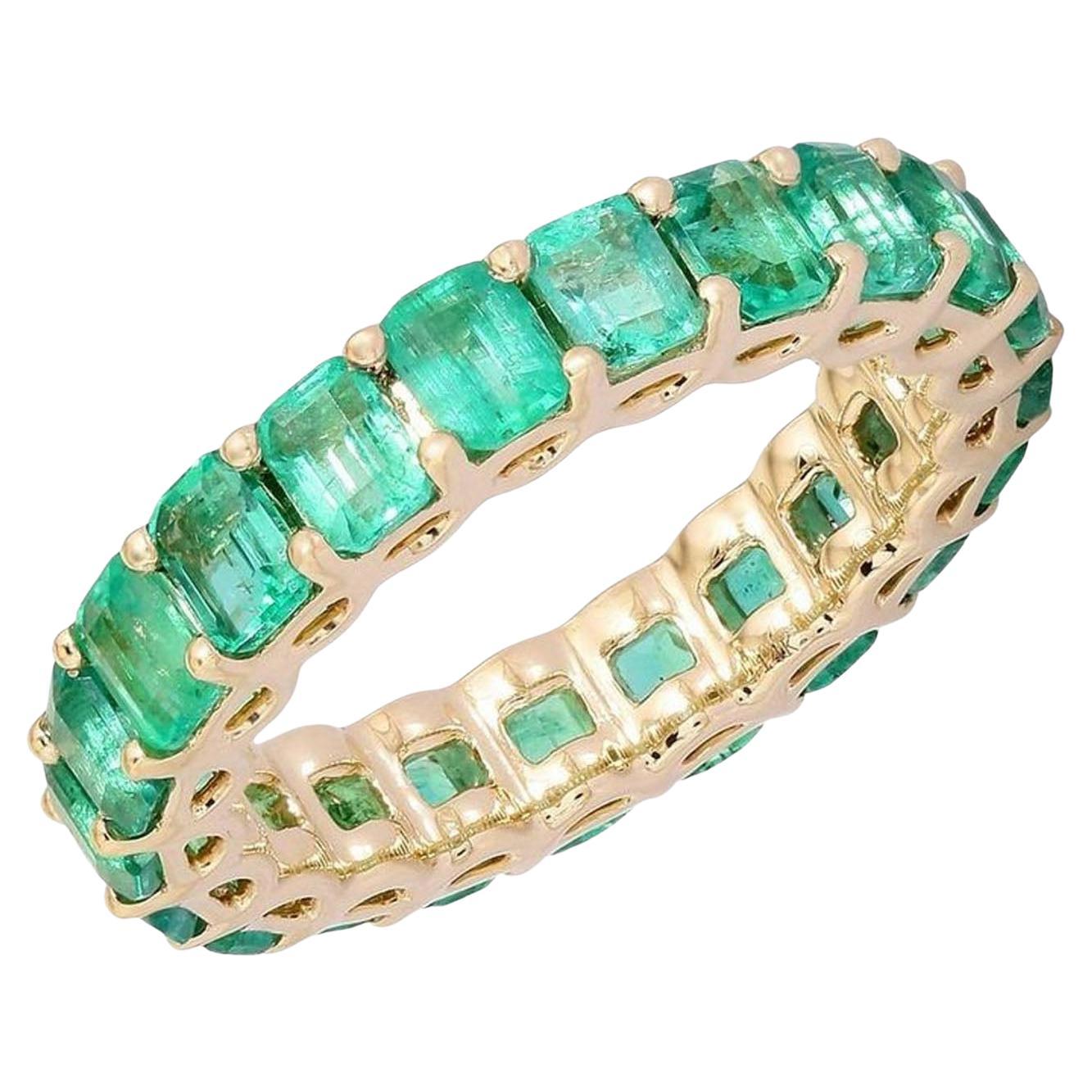 Smaragd Blauer Saphir Diamant 14K Gelbgold Ewigkeitsring