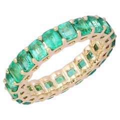 Smaragd Blauer Saphir Diamant 14K Gelbgold Ewigkeitsring