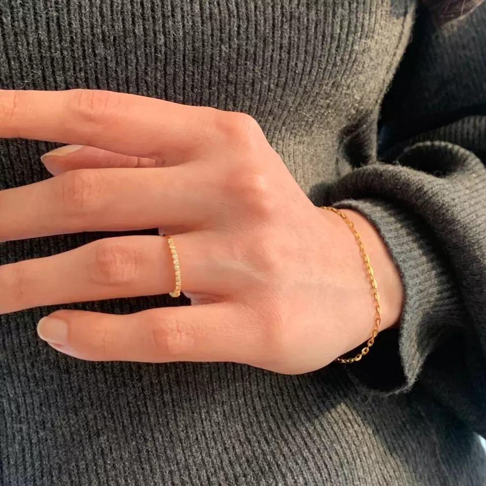 Round Cut Eternity Gold Half Diamond Band Ring in 14K Yellow Gold For Sale