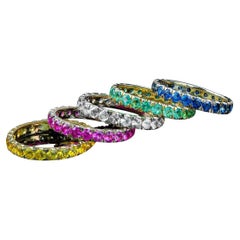 Eternity Gold Ring Set Blue, Yellow, White, Pink Sapphire and Emerald