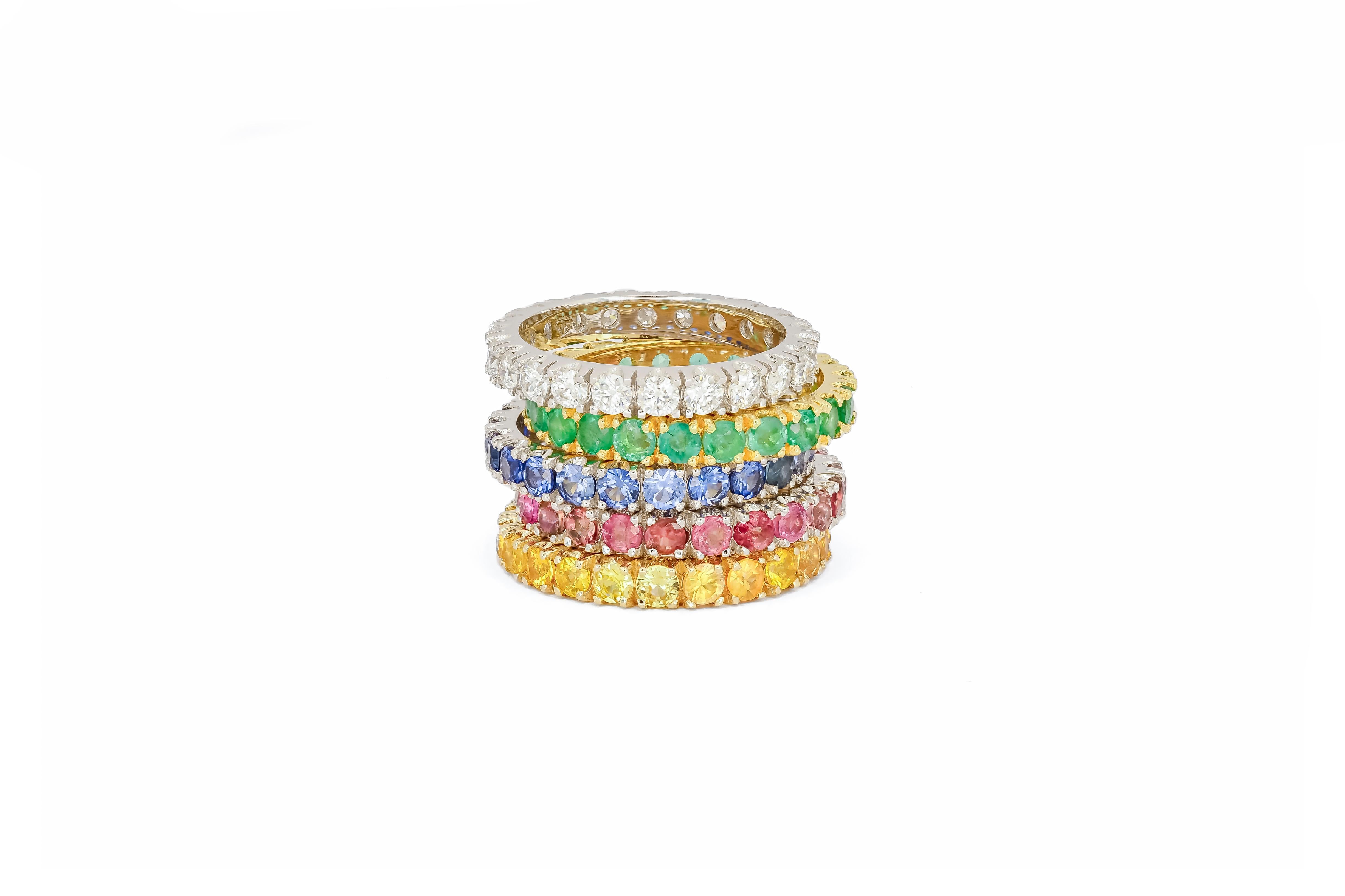For Sale:  Eternity Gold Ring Set Blue, Yellow, White, Pink sapphire, tourmalines, emeralds 4