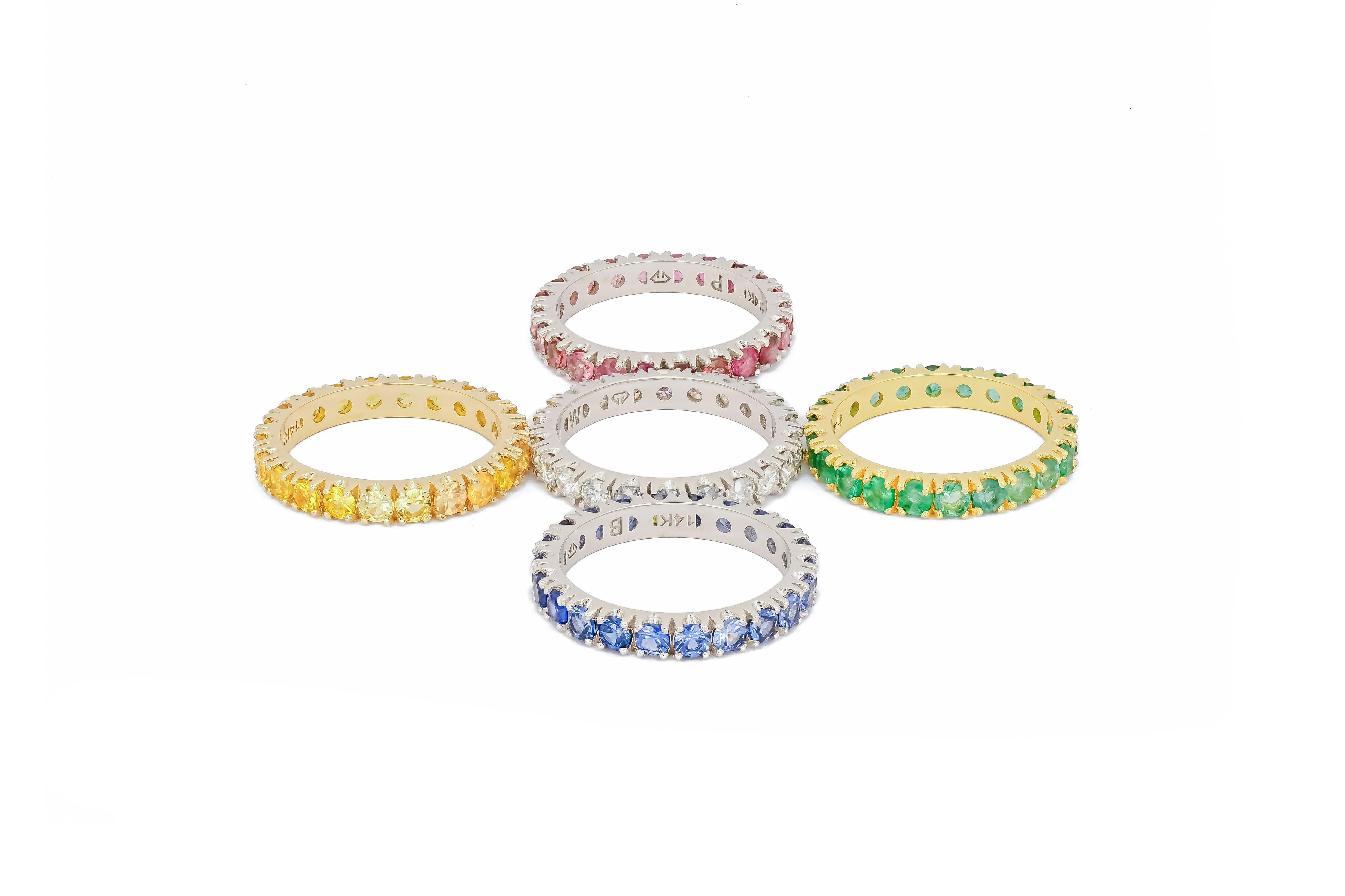 For Sale:  Eternity Gold Ring Set Blue, Yellow, White, Pink sapphire, tourmalines, emeralds 8