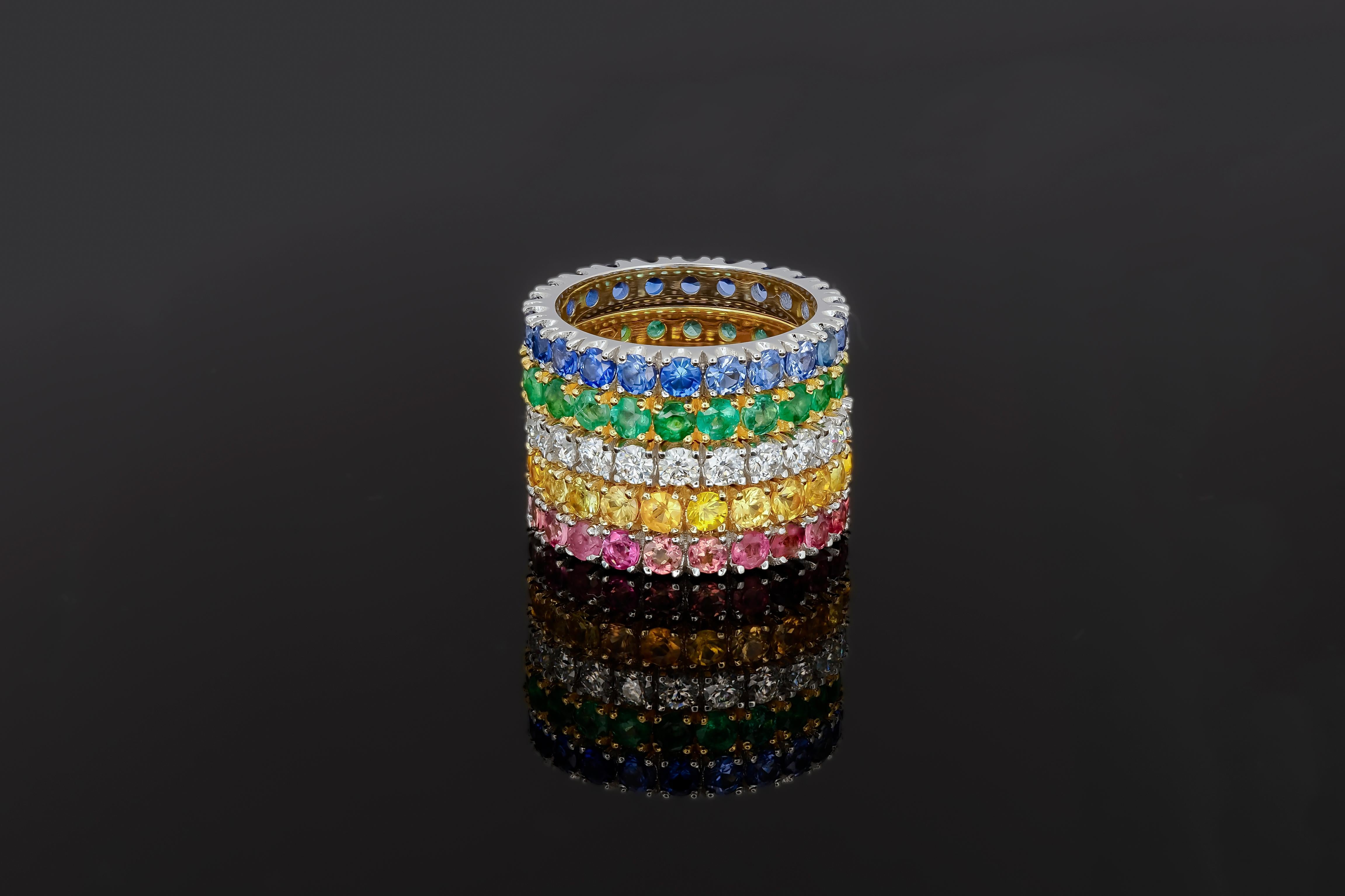 For Sale:  Eternity Gold Ring Set Blue, Yellow, White, Pink sapphire, tourmalines, emeralds 3