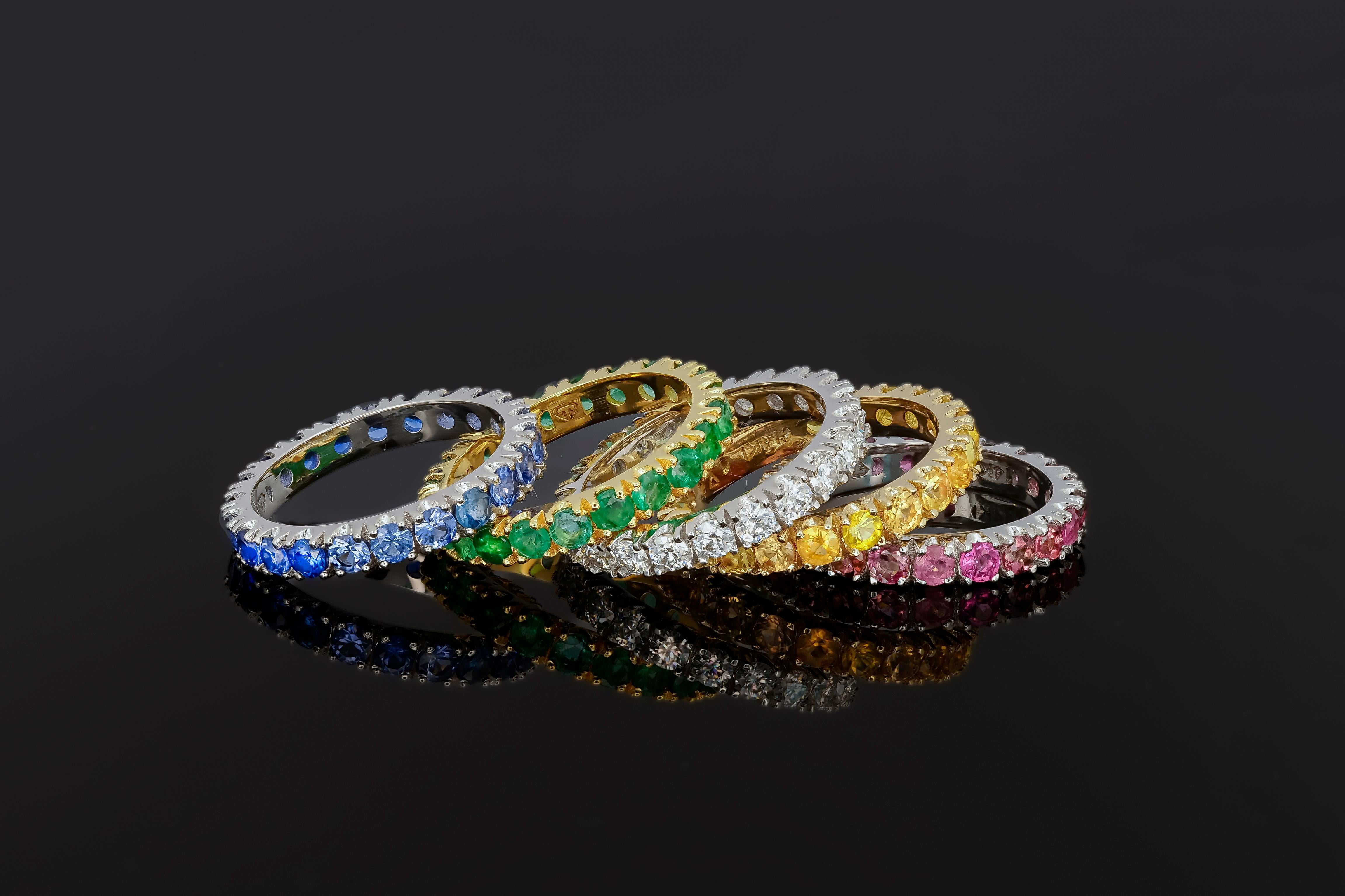 For Sale:  Eternity Gold Ring Set Blue, Yellow, White, Pink sapphire, tourmalines, emeralds 2