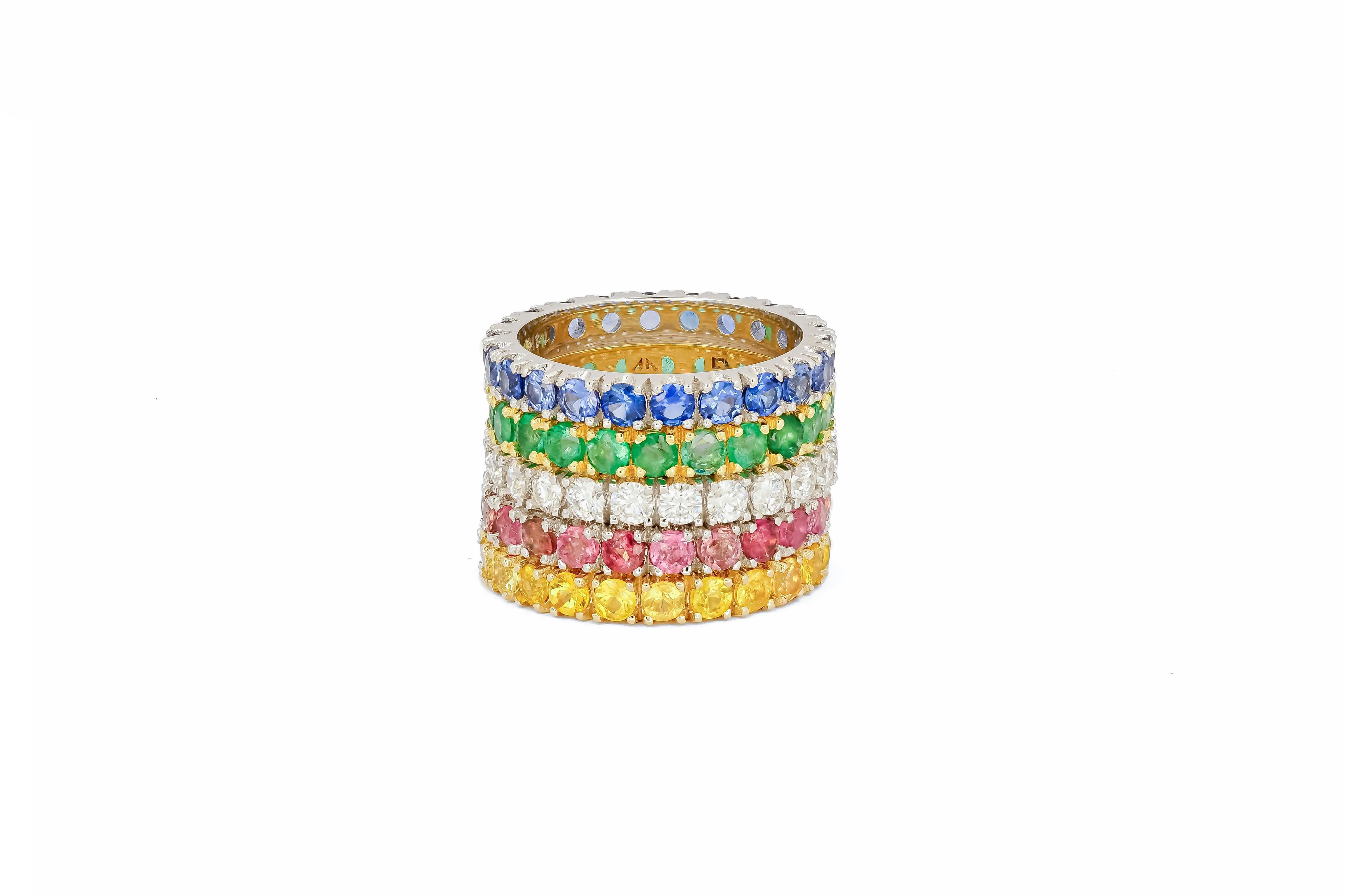 For Sale:  Eternity Gold Ring Set Blue, Yellow, White, Pink sapphire, tourmalines, emeralds 5