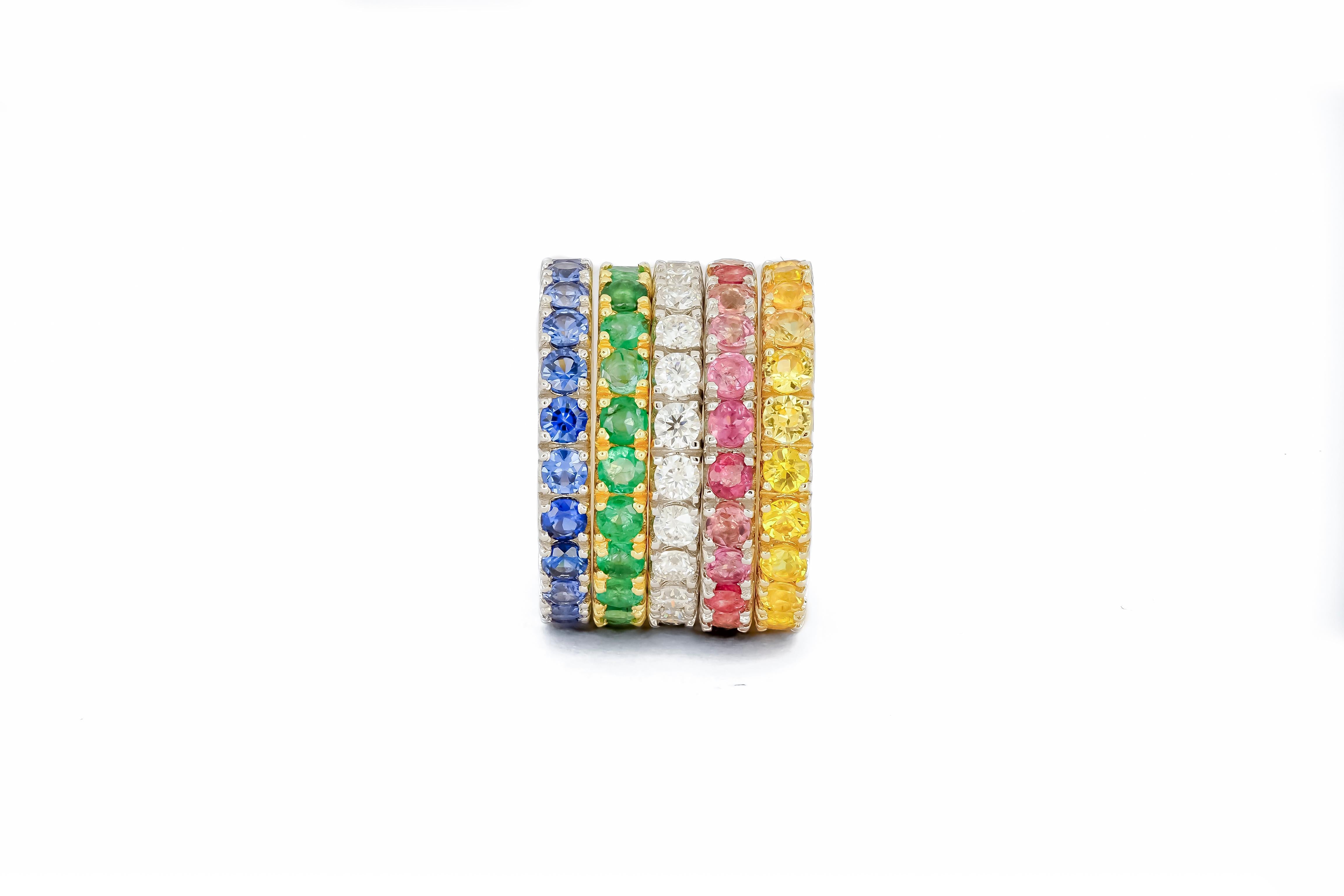 For Sale:  Eternity Gold Ring Set Blue, Yellow, White, Pink sapphire, tourmalines, emeralds 6