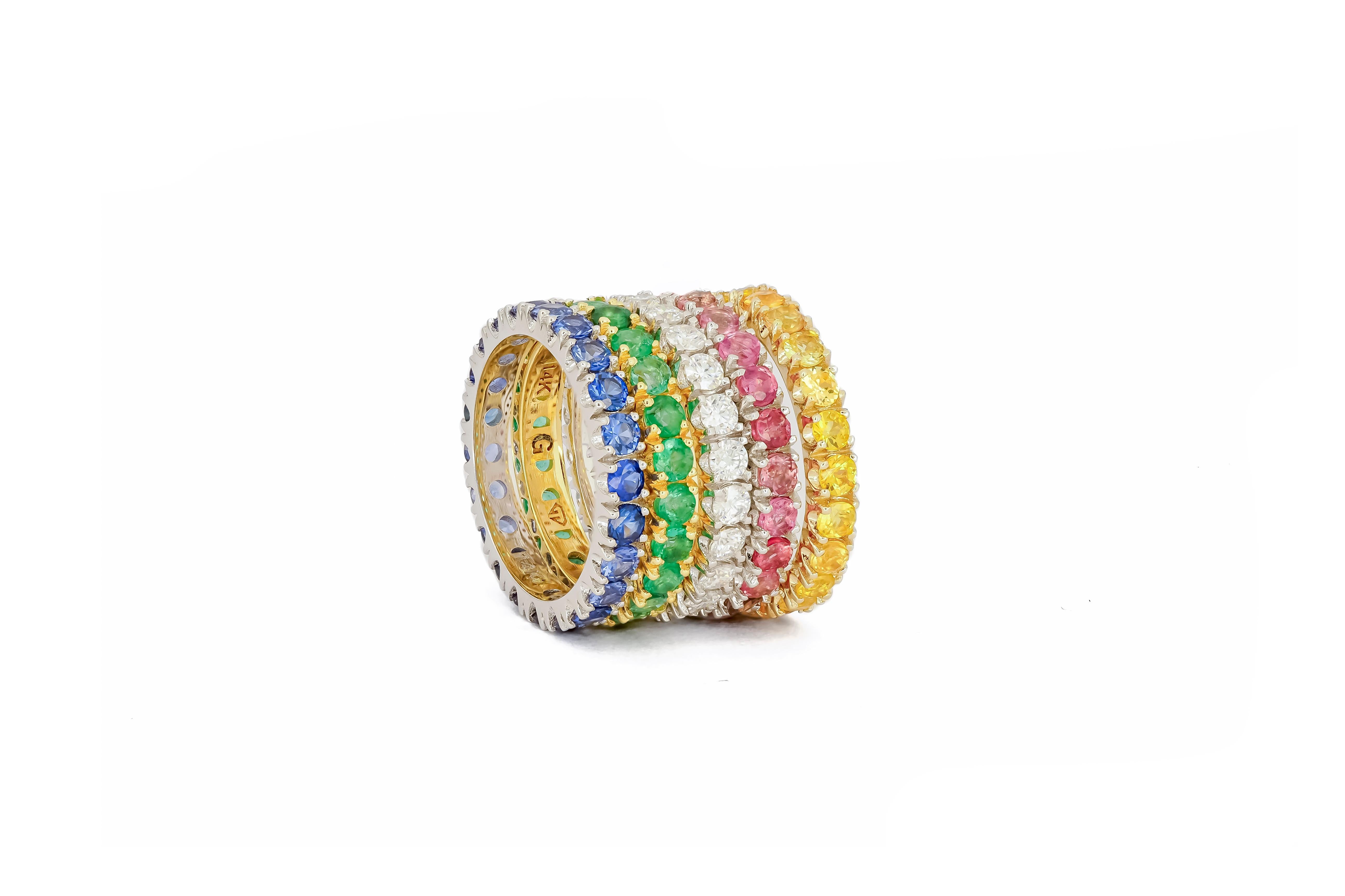 For Sale:  Eternity Gold Ring Set Blue, Yellow, White, Pink sapphire, tourmalines, emeralds 7