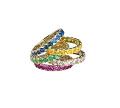 Eternity Gold Ring Set of multicolor gemstones: emeralds, sapphires, garnets