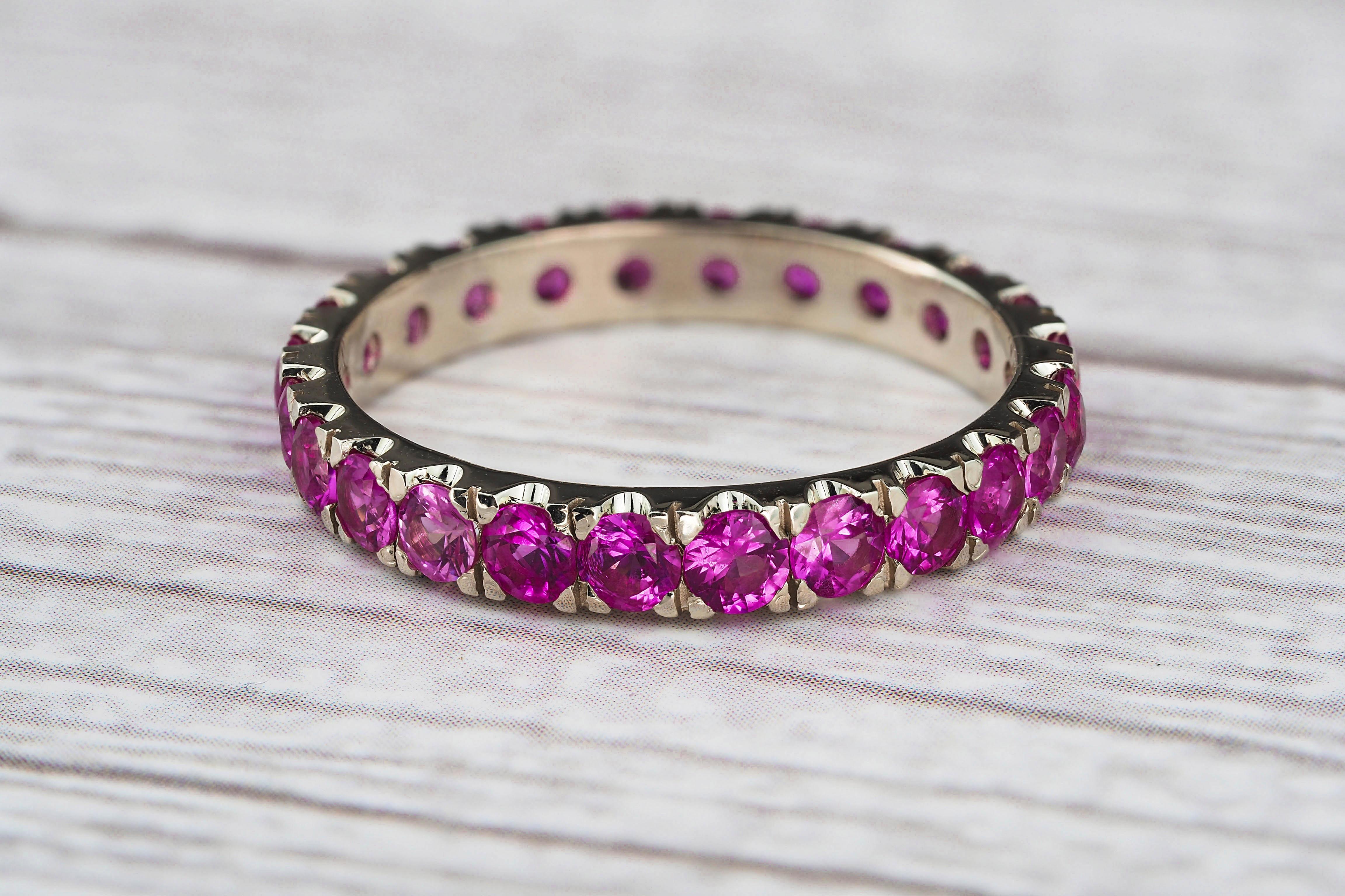 For Sale:  Eternity Gold Ring Set of multicolor gemstones: emeralds, sapphires, garnets 9