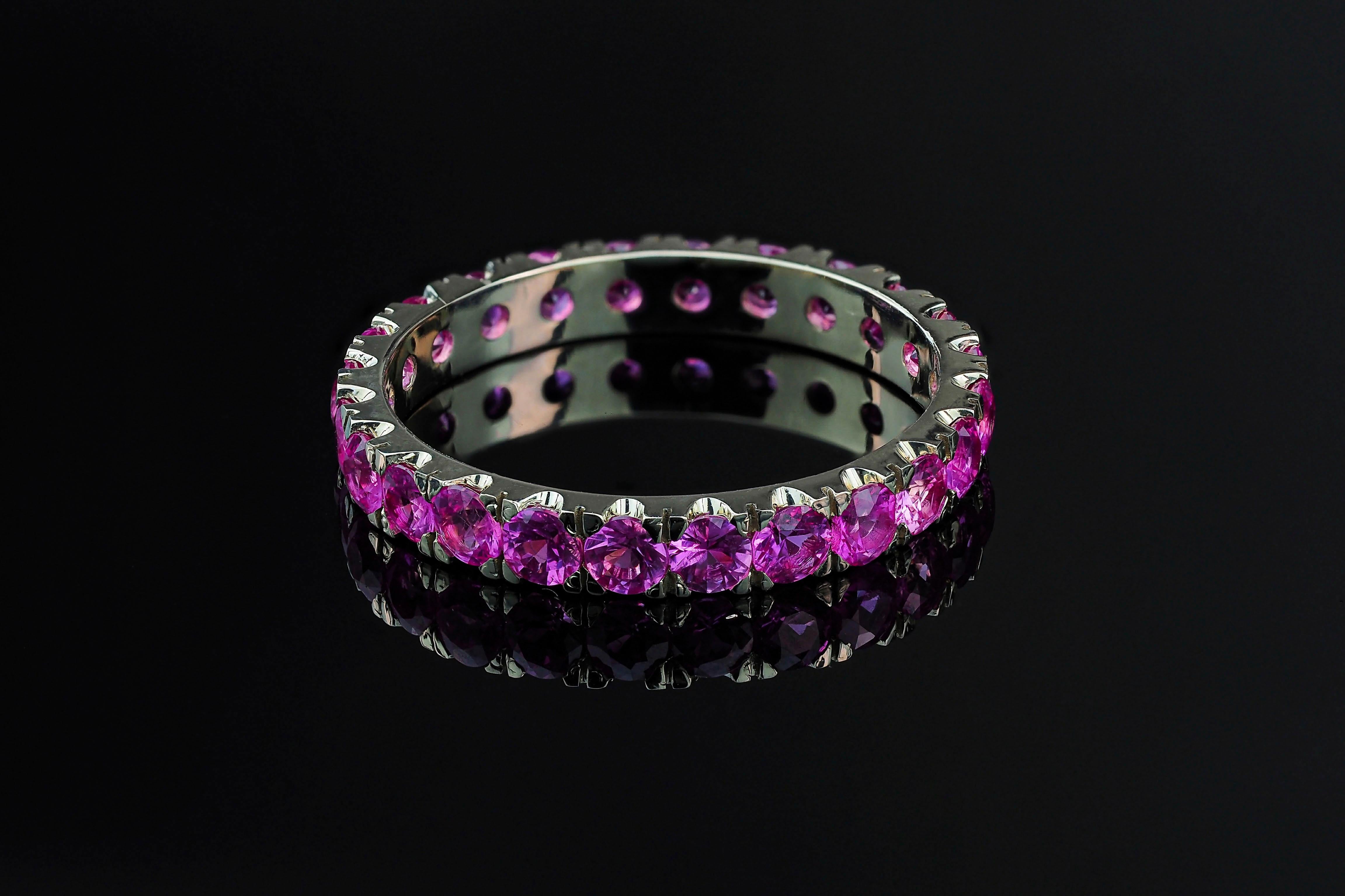 For Sale:  Eternity Gold Ring Set of multicolor gemstones: emeralds, sapphires, garnets 19