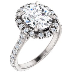 Eternity Halo GIA French Pave Oval Diamond Engagement Ring 18 Karat White Gold