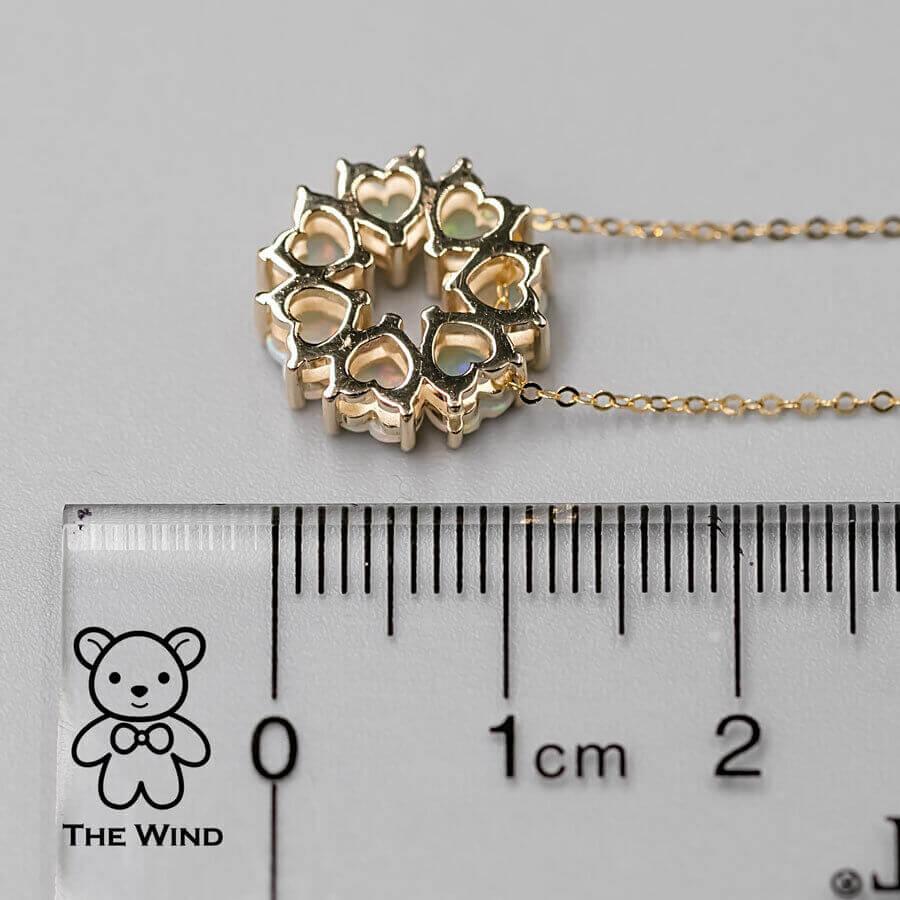 Arts and Crafts Eternity Heart Australian Crystal Opal Circle Necklace Pendant 14K Yellow Gold For Sale