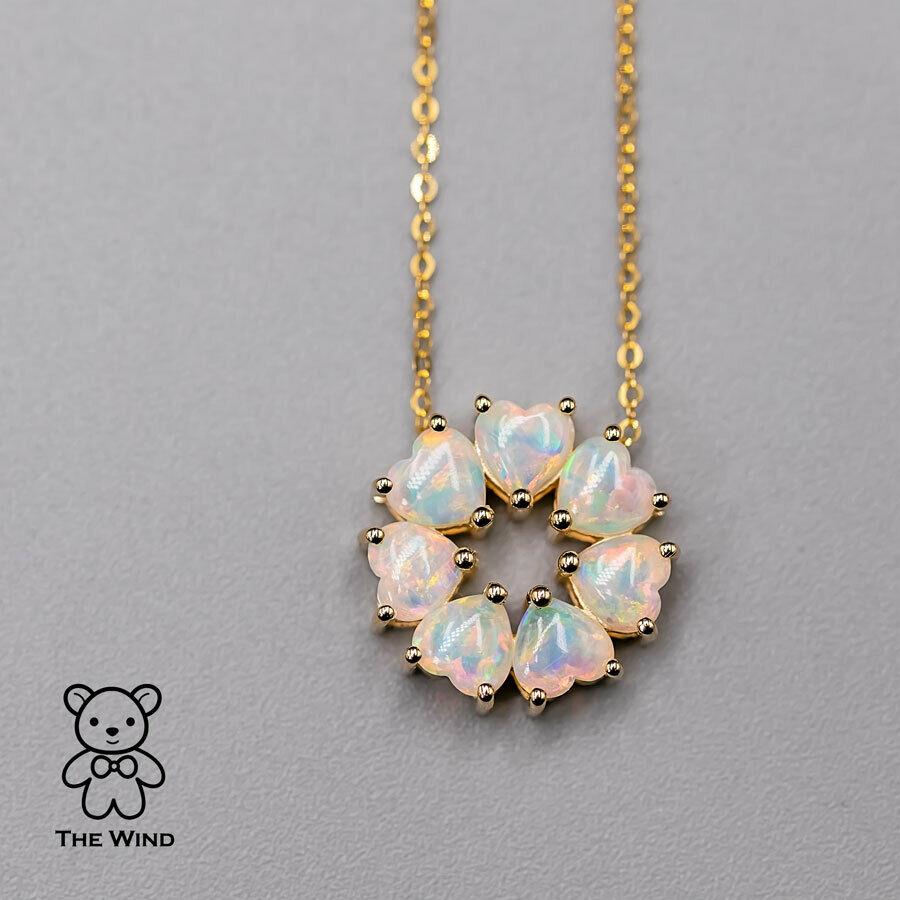 Eternity Heart Australian Crystal Opal Circle Necklace Pendant 14K Yellow Gold In New Condition For Sale In Suwanee, GA