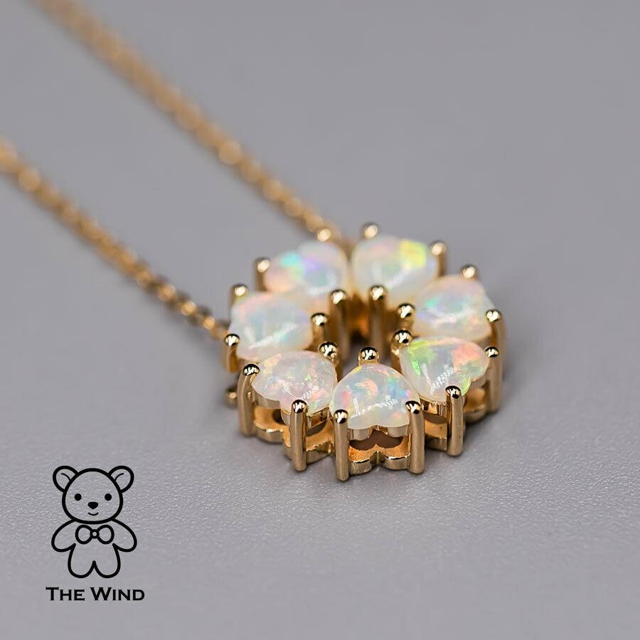 Eternity Heart Australian Crystal Opal Circle Necklace Pendant 14K Yellow Gold For Sale 1