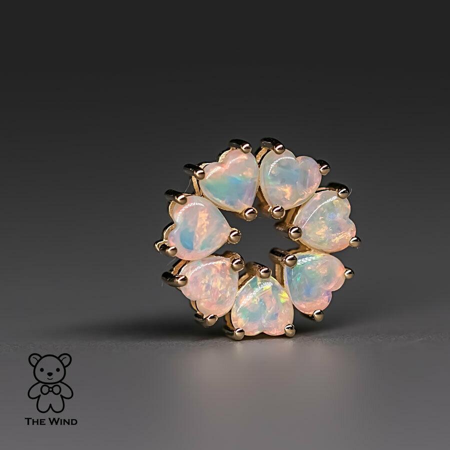 Eternity Heart Australian Crystal Opal Circle Necklace Pendant 14K Yellow Gold For Sale 2