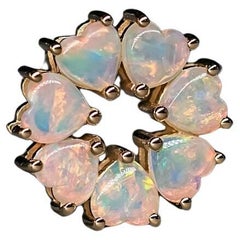 Eternity Heart Australian Crystal Opal Circle Necklace Pendant 14K Yellow Gold