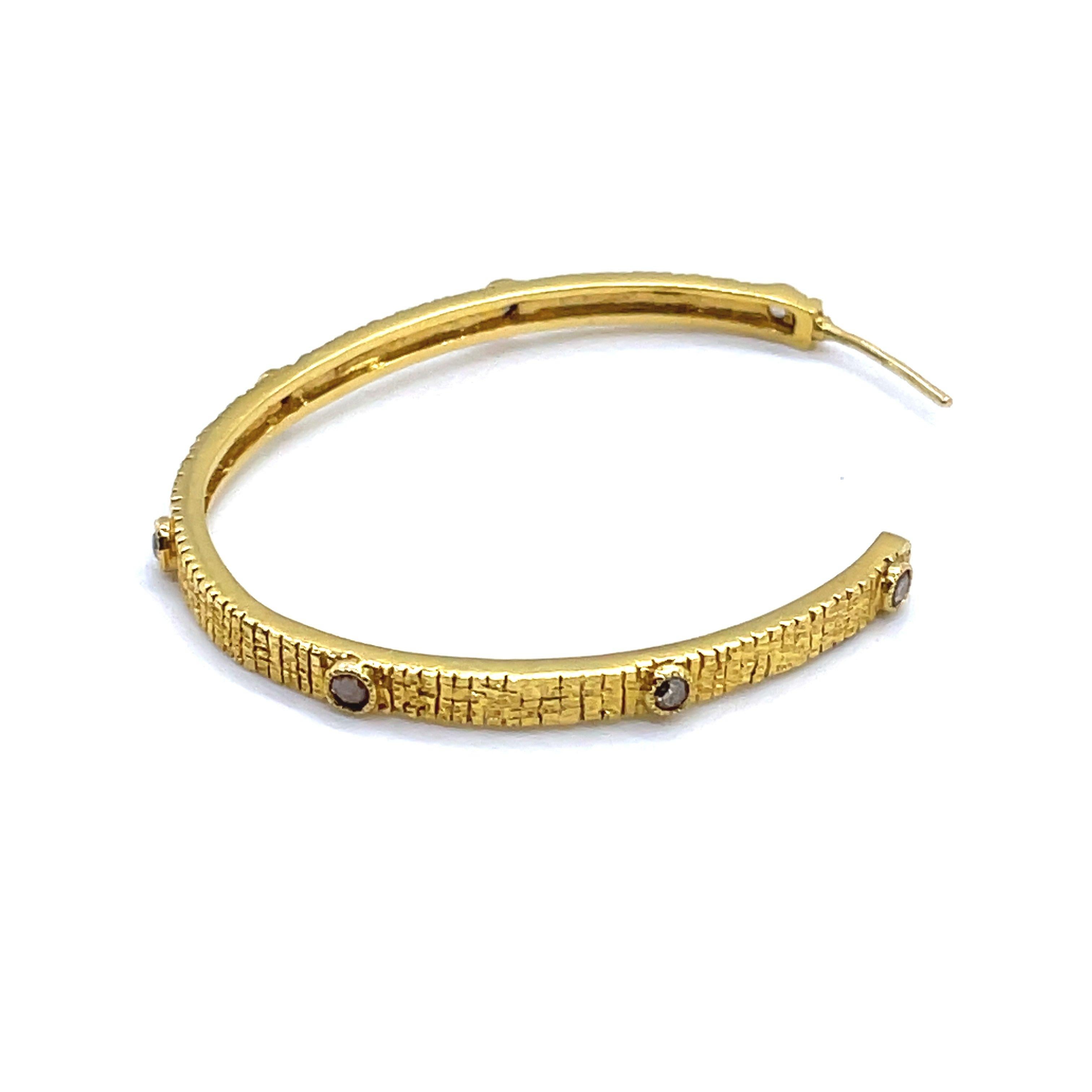 Rose Cut Eternity Hoop Earrings in 20K Yellow Gold with Rose-Cut Diamonds For Sale