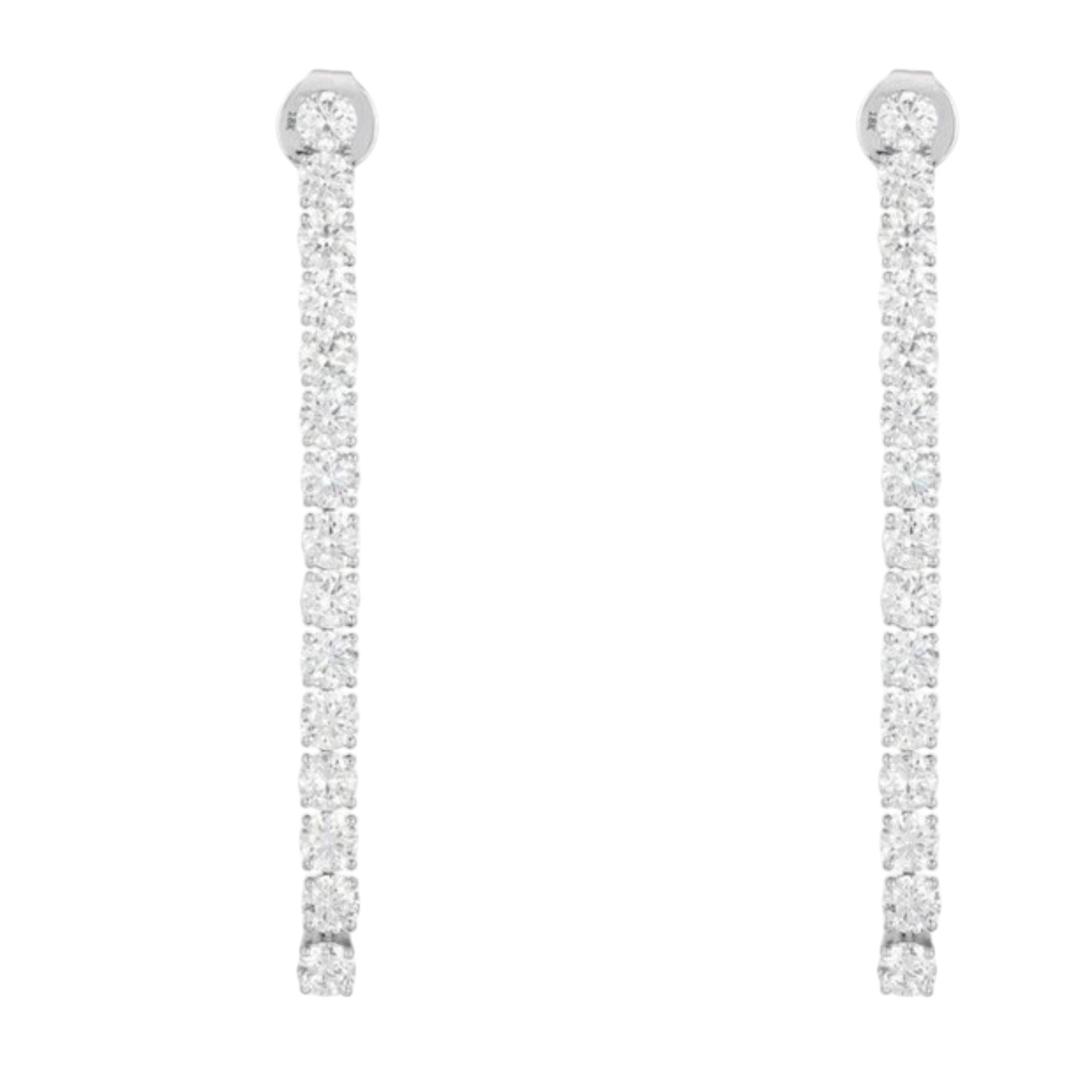 5.66ct Round Diamond 18K White Gold Line Drop Earrings