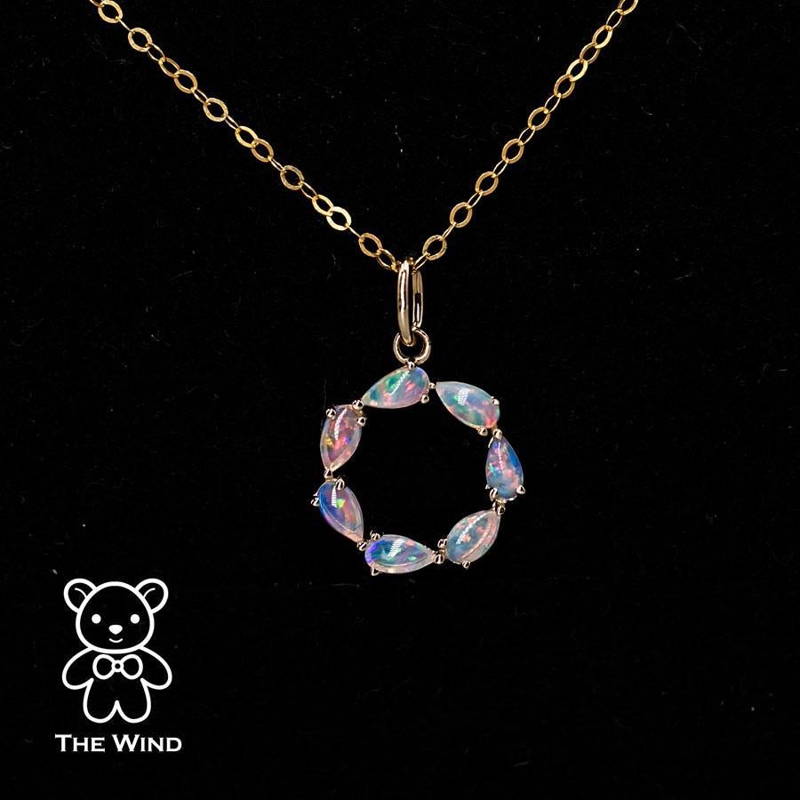 Eternidad Amor Cristal Australiano Ópalo Círculo Collar Colgante Oro Amarillo 14K Artes y manualidades en venta