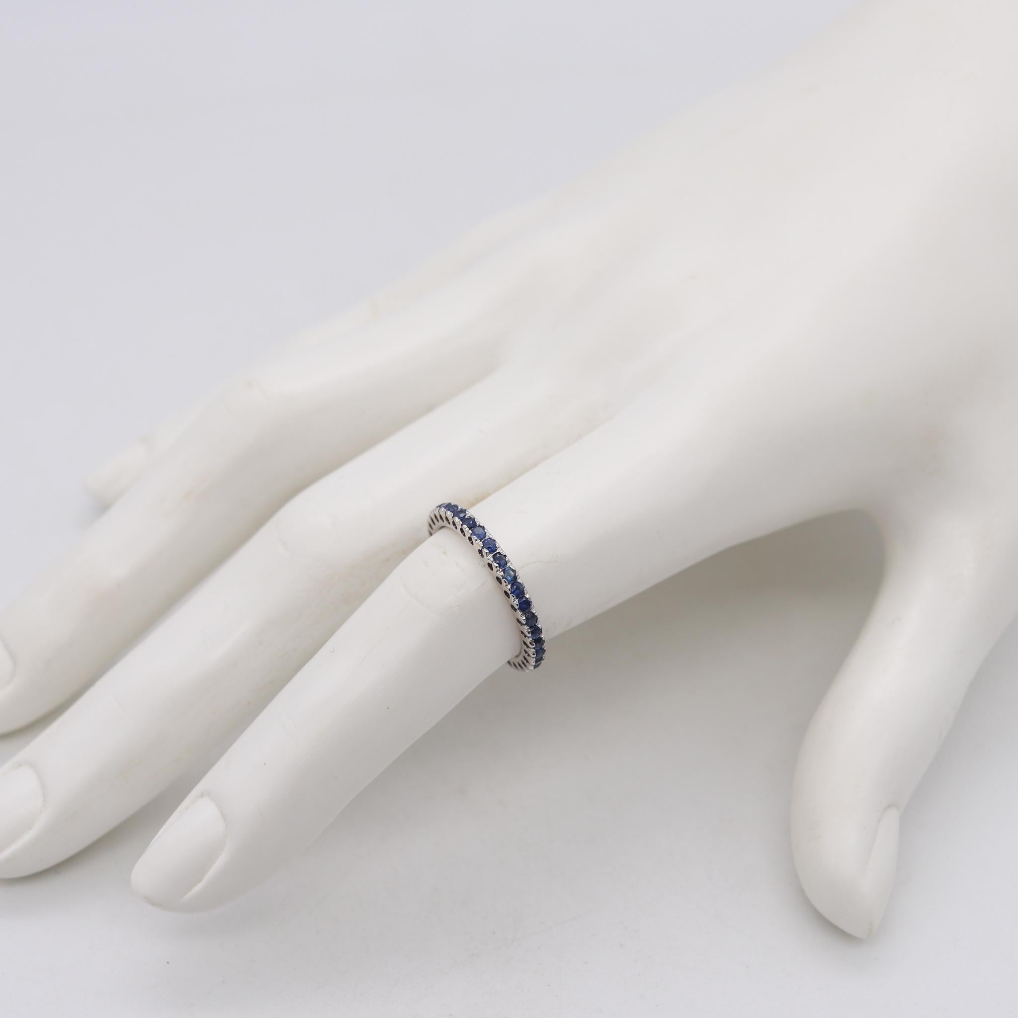 Women's or Men's Eternity Modern Ring Band 18Kt White Gold With 1.08 Cts Of Ceylon Blue Sapphires For Sale