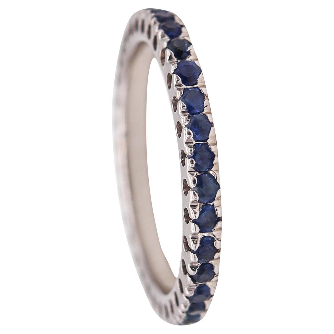 Eternity Modern Ring Band 18Kt White Gold With 1.08 Cts Of Ceylon Blue Sapphires For Sale