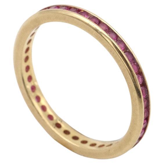 Eternity natural ruby ring in 18k gold, French wedding band