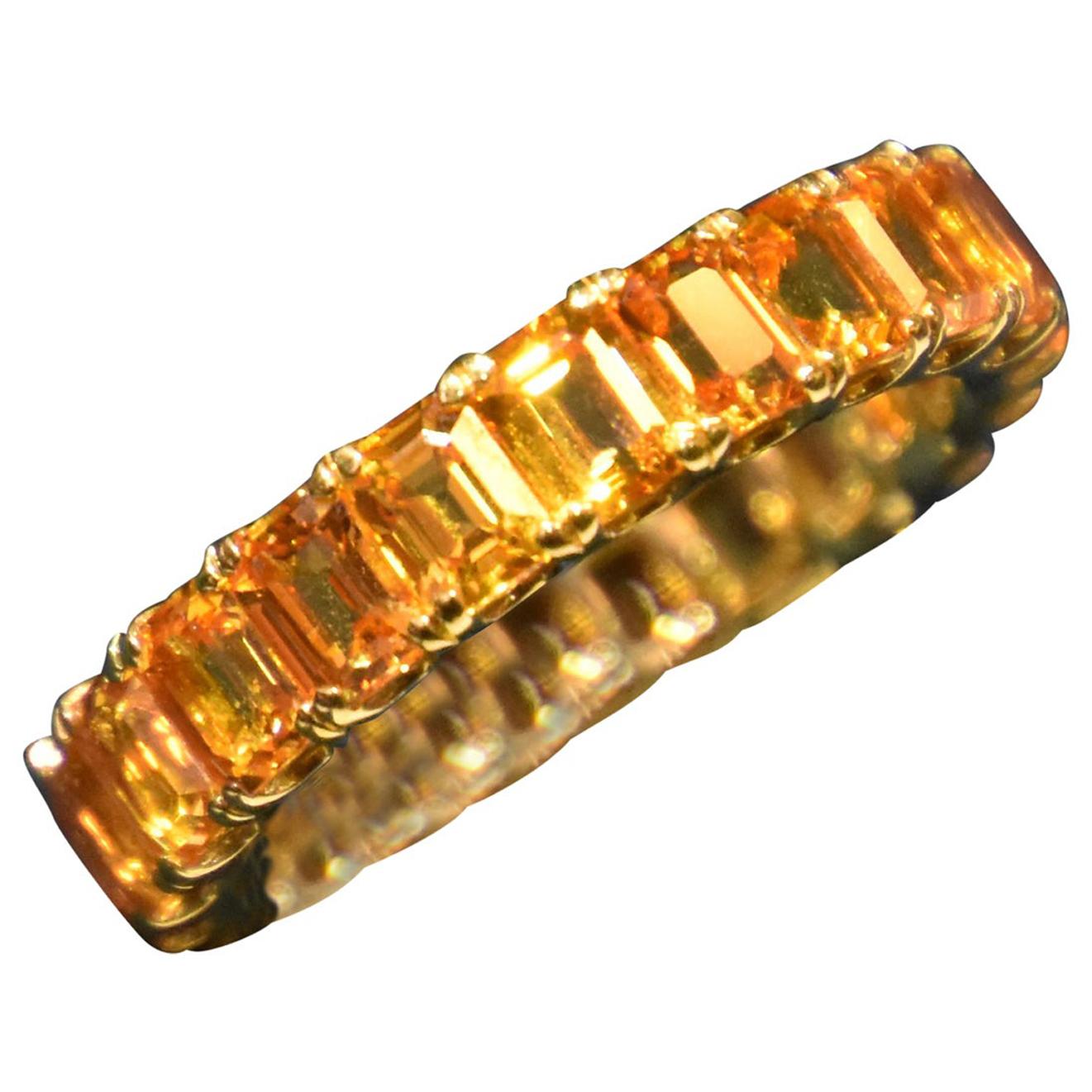 Eternity Orange Sapphire Ring in Yellow Gold For Sale