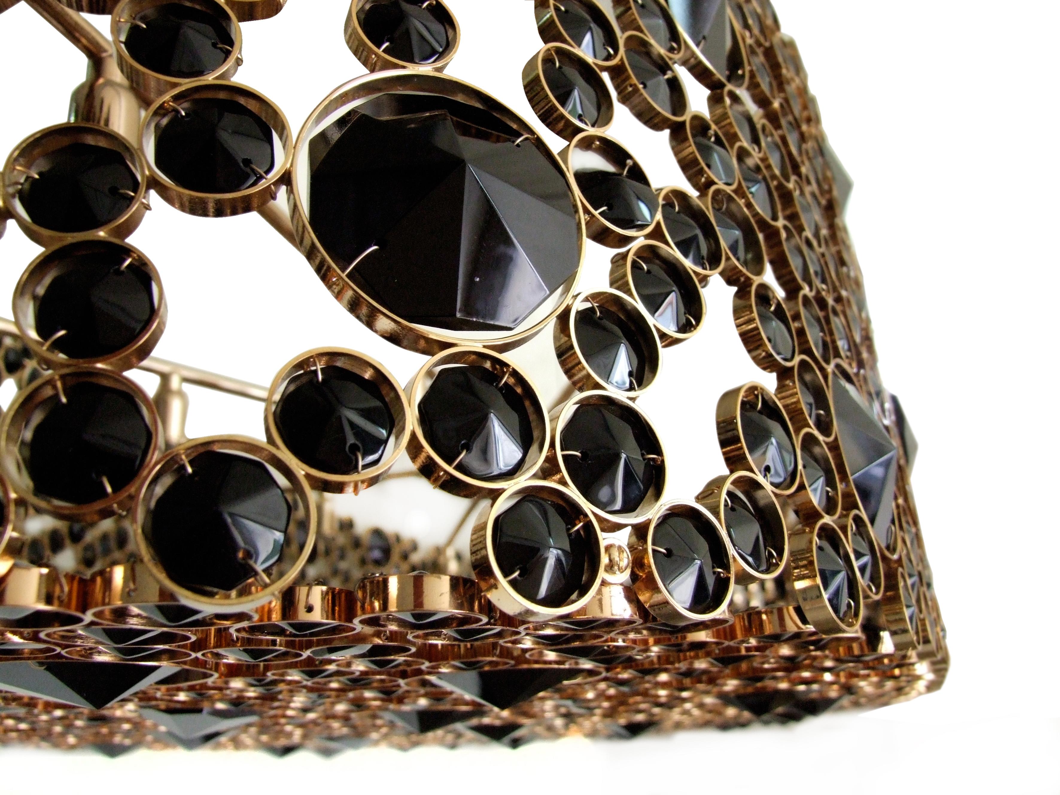 Sculpté à la main Lustre Eternity en verre noir ovale - En stock USA en vente