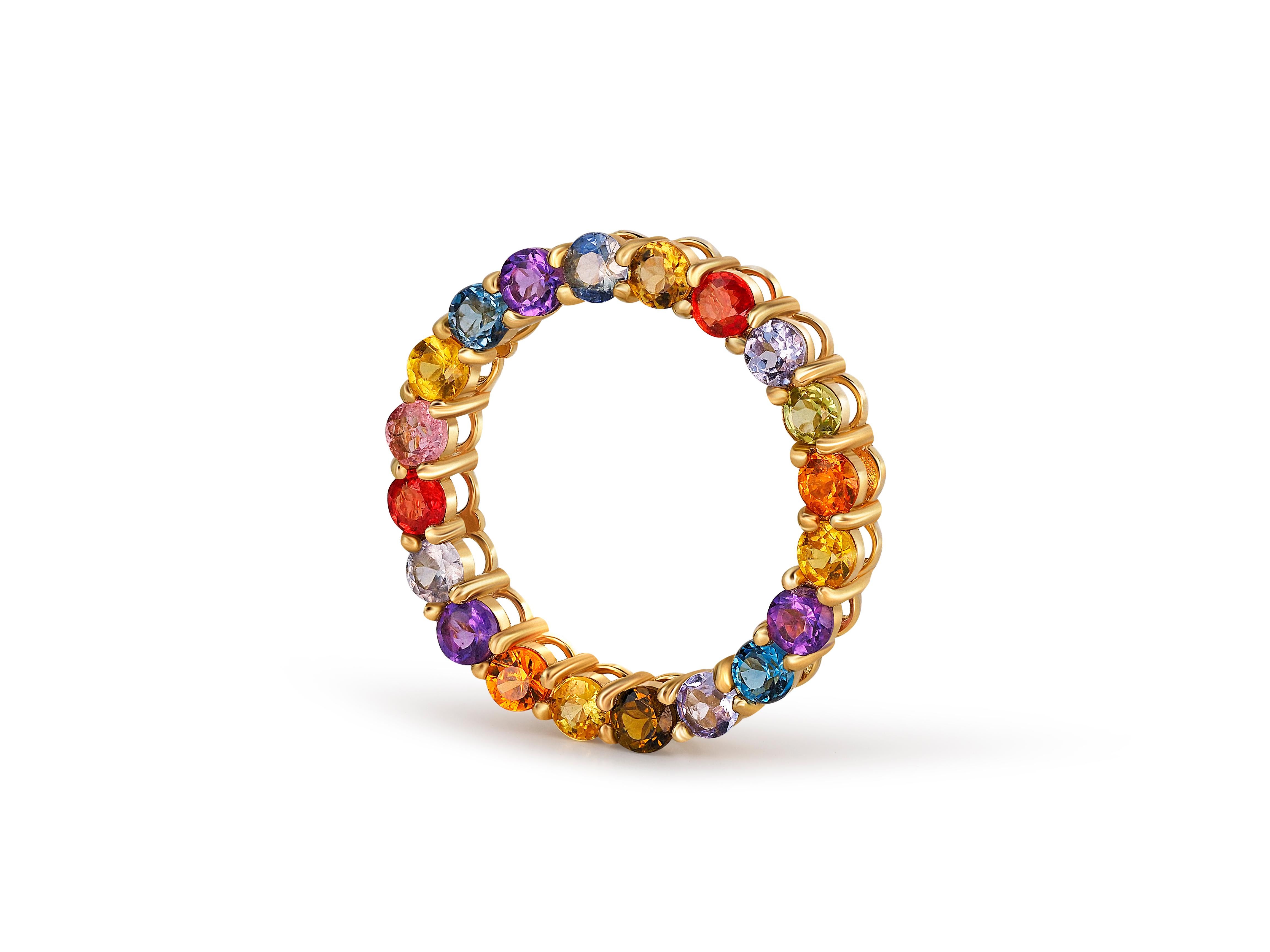 Taille ronde Pendentif d'éternité avec pierres précieuses multicolores en or 14 carats en vente