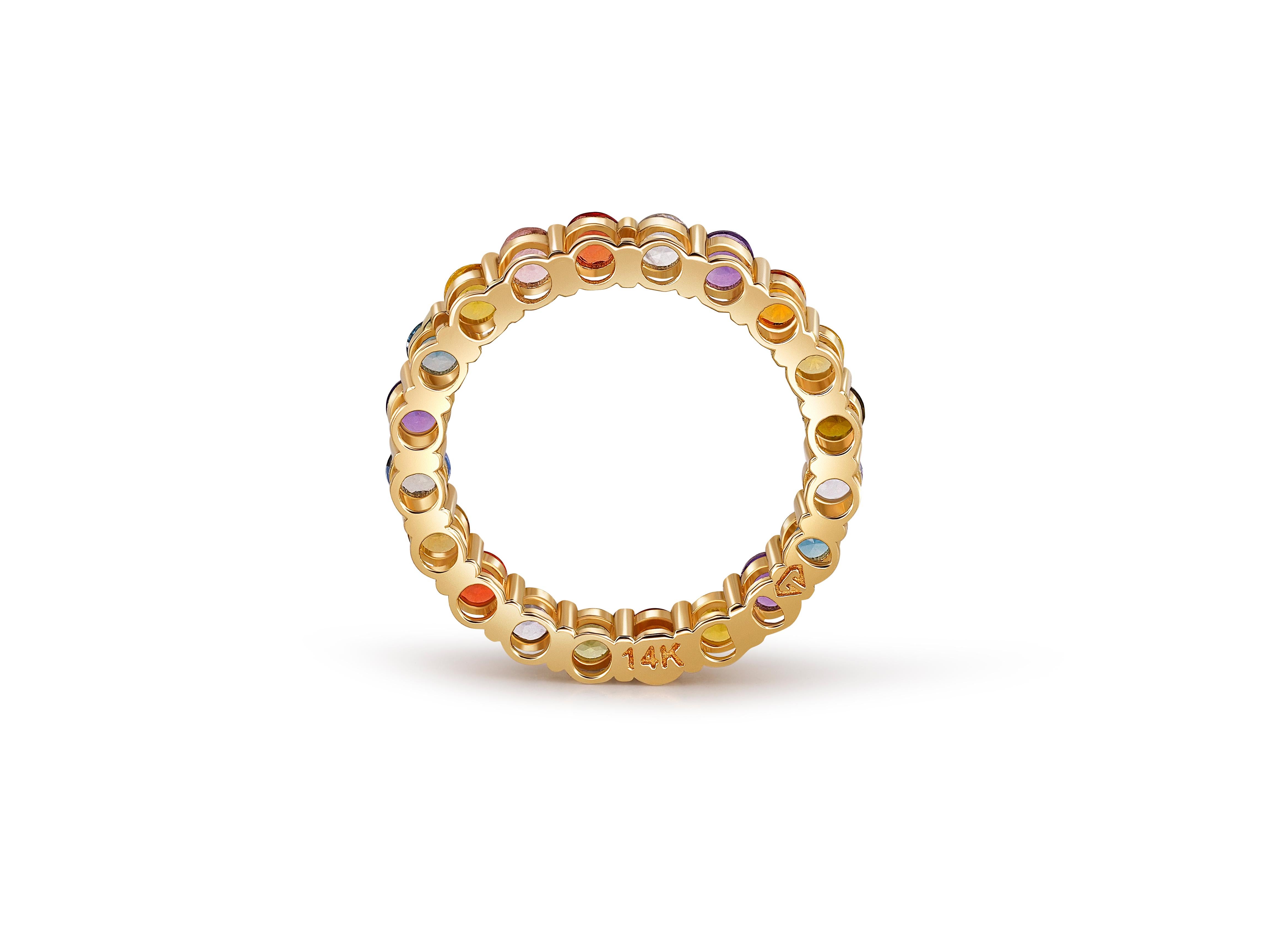 Pendentif d'éternité avec pierres précieuses multicolores en or 14 carats Neuf - En vente à Istanbul, TR