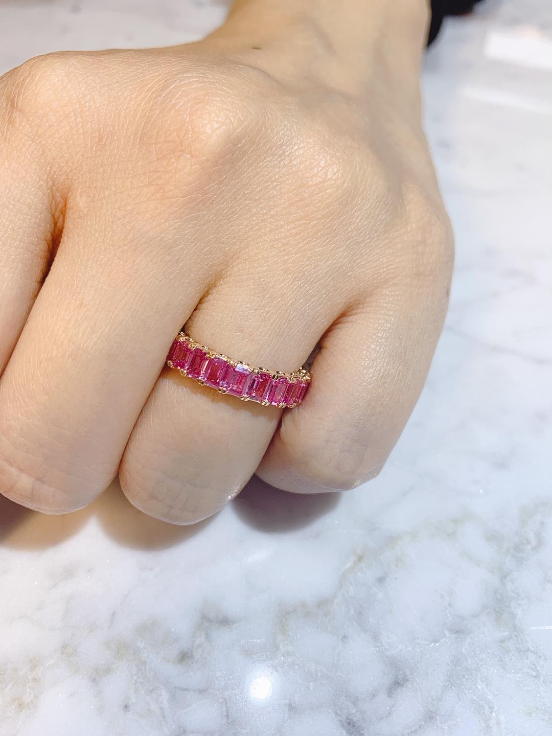 Women's or Men's KAHN Eternity Pink Sapphire Ring in Rose/ Red Gold - ORDER only For Sale