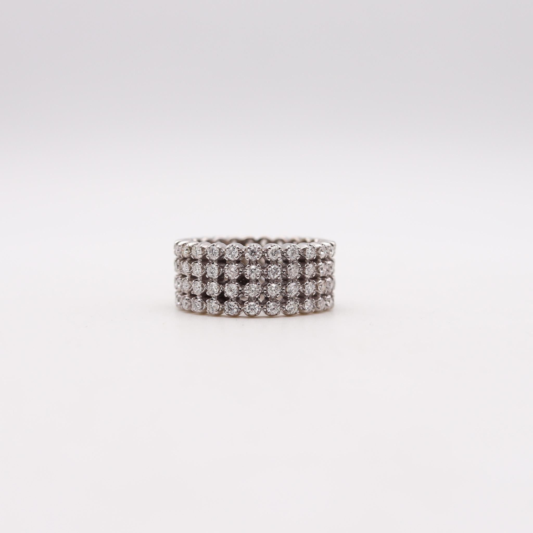 Modern Eternity Quadruple Ring in 18kt White Gold with 3 Ctw of Brilliant Cut Diamonds For Sale