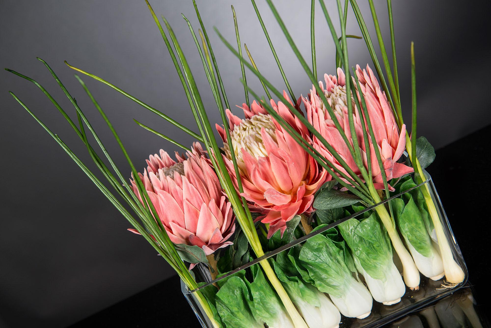 flowers in rectangular vase
